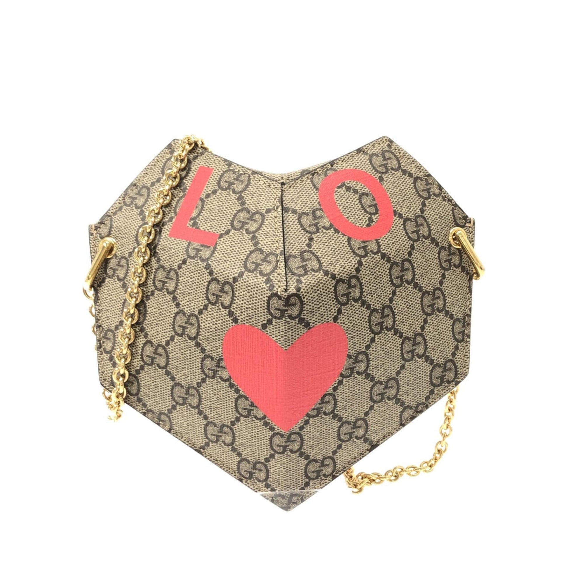 Gucci GG Supreme Valentines Day Heart Canvas Brown Chain Crossbody Bag