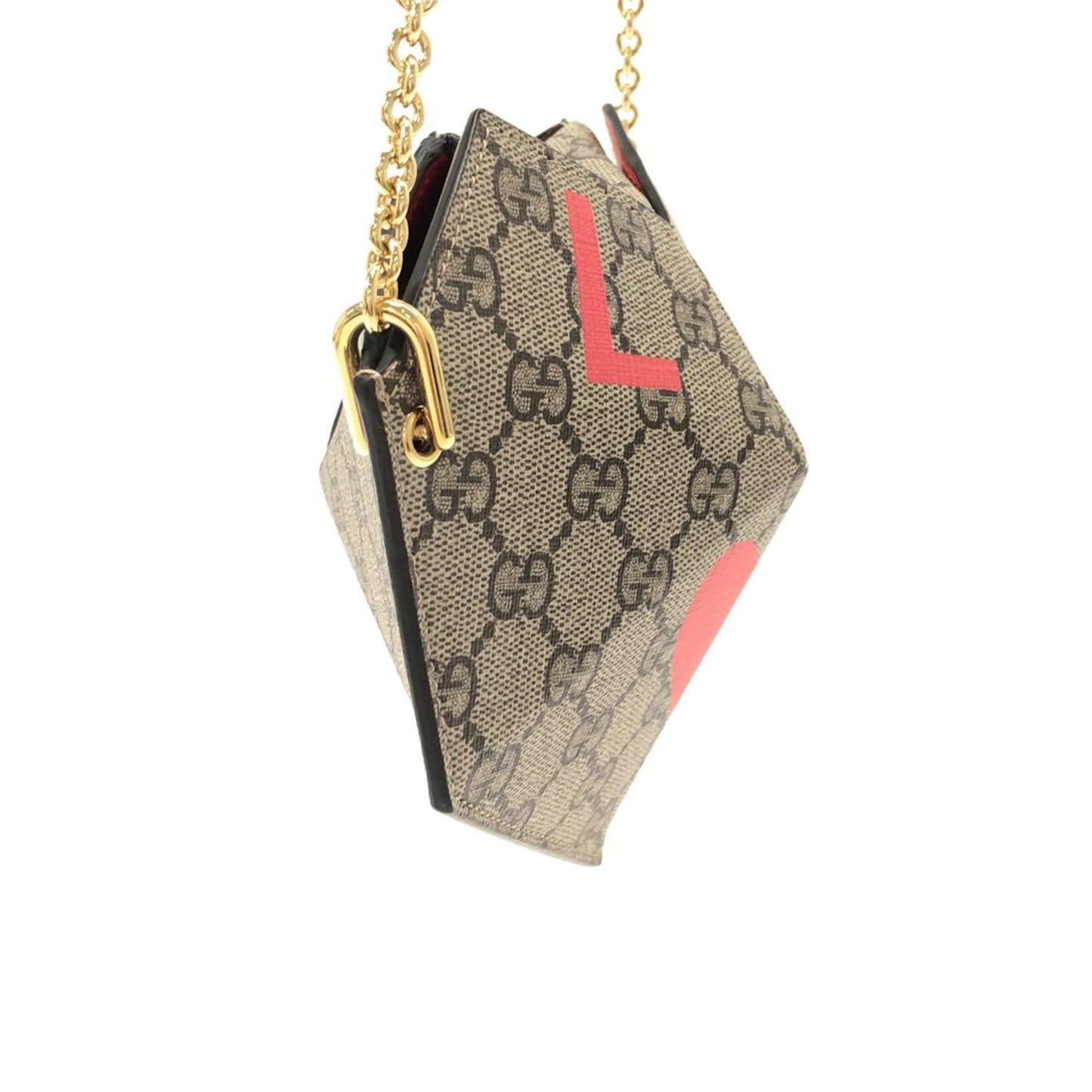 Gucci GG Supreme Valentines Day Heart Canvas Brown Chain Crossbody Bag