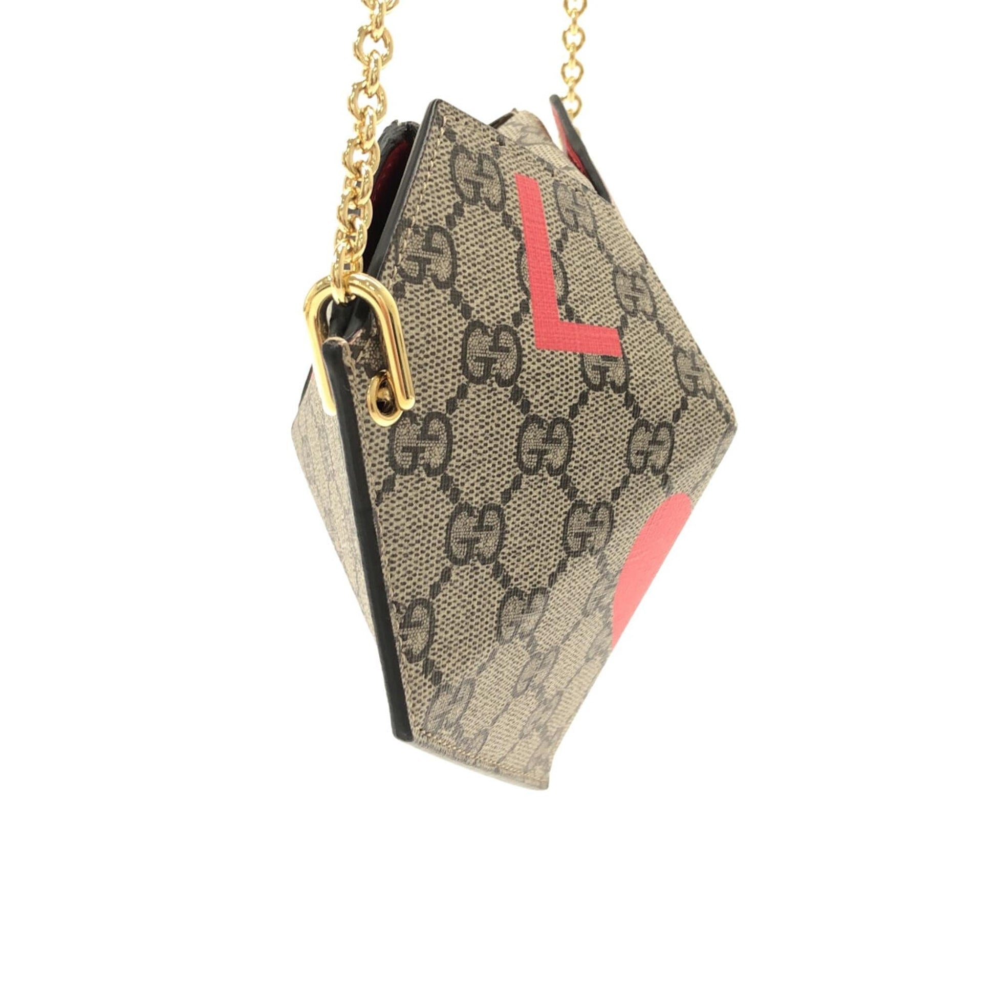 Gucci GG Supreme Valentines Day Heart Canvas Brown Chain Crossbody Bag