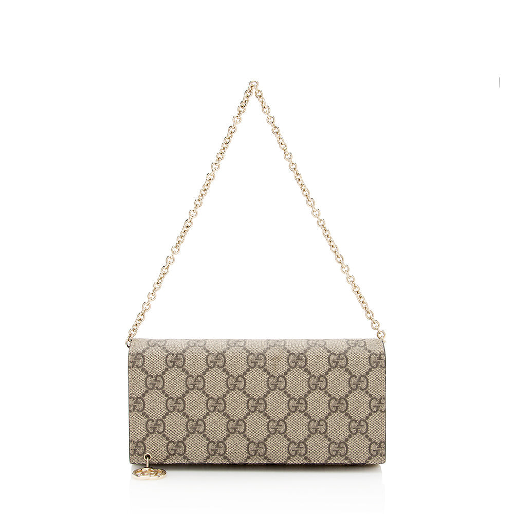Gucci GG Supreme Wallet on SHF Canvas Brown Chain Shoulder Bag