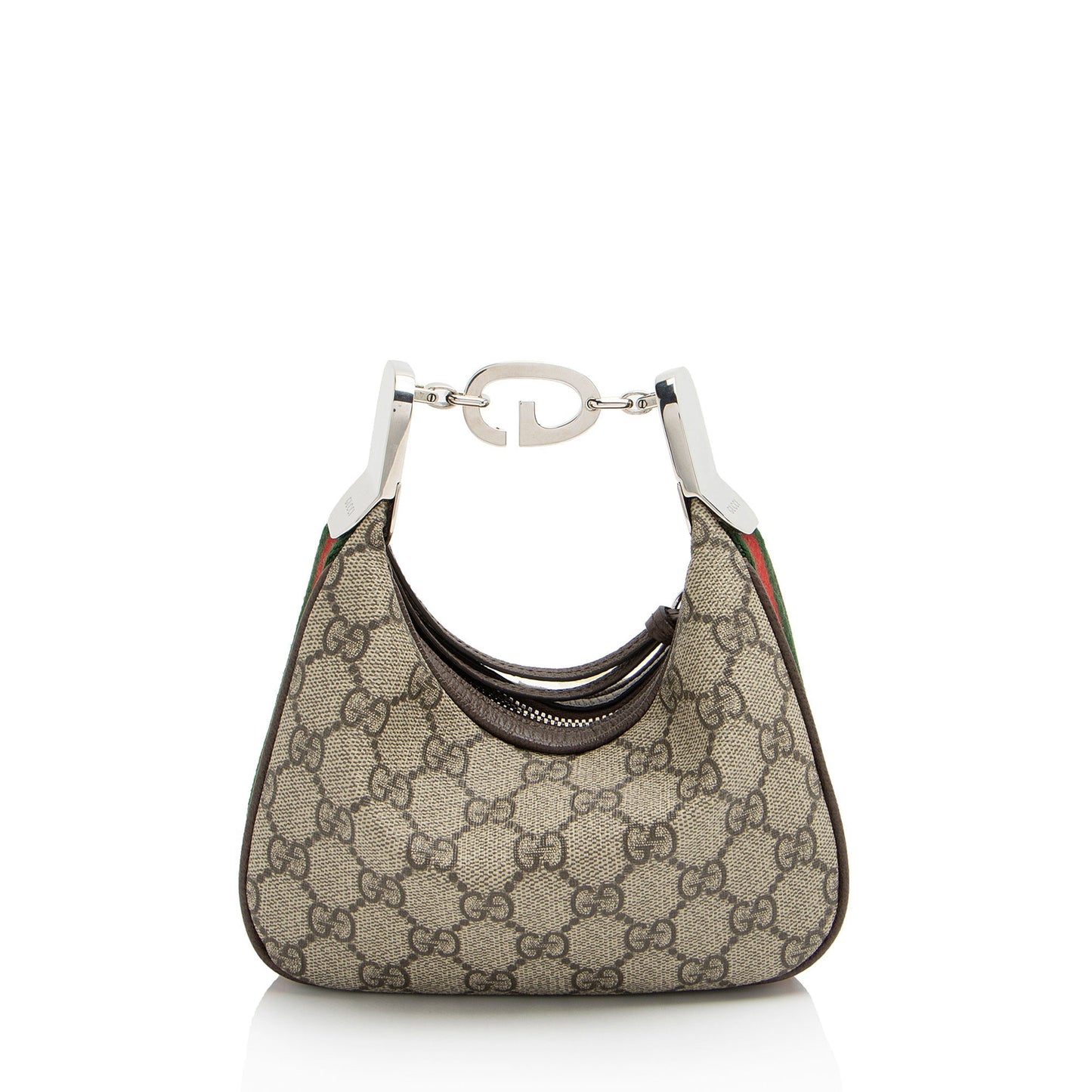 Gucci GG Supreme Web Attache Leather Canvas Nylon Brown Clutch Bag