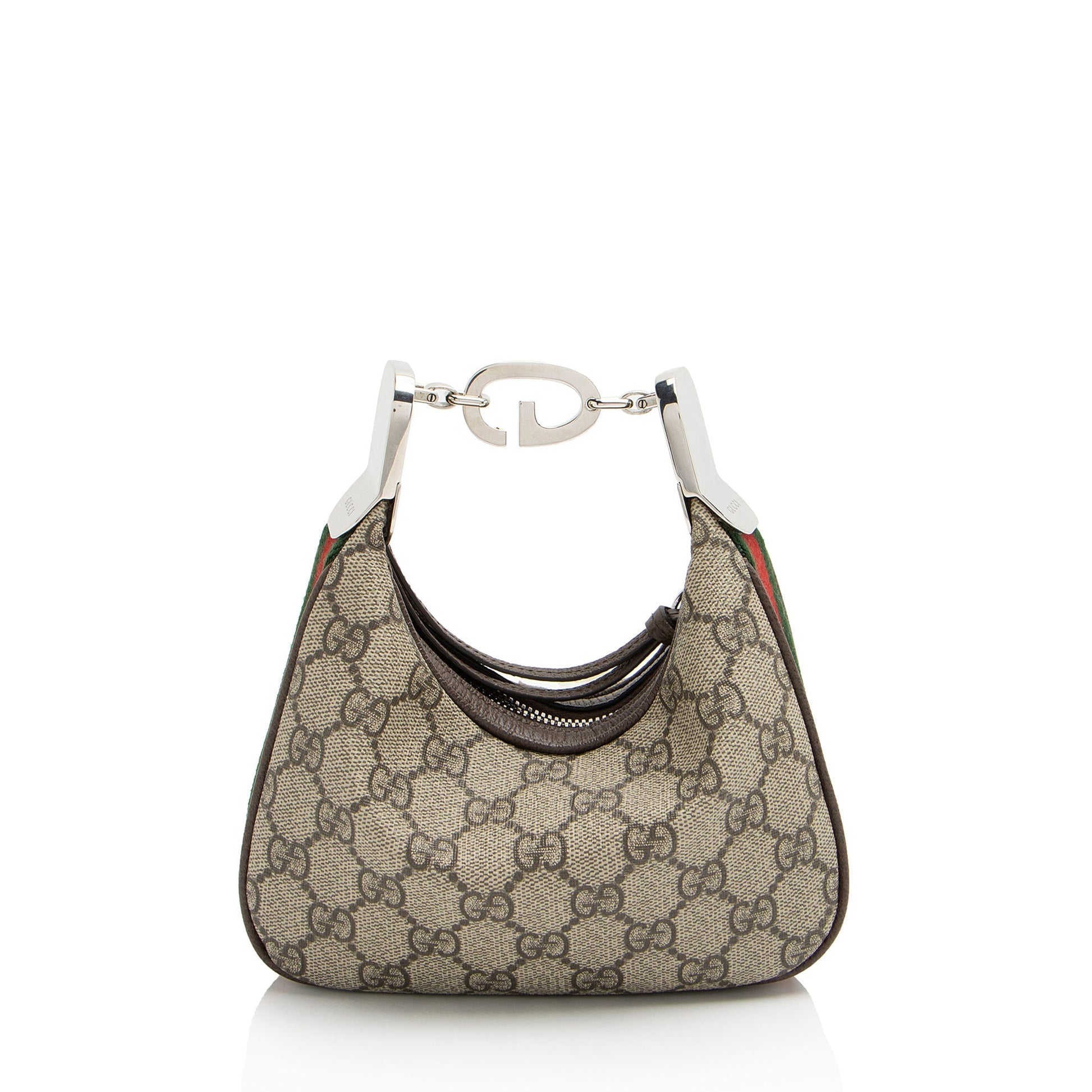 Gucci GG Supreme Web Attache Leather Canvas Nylon Brown Clutch Bag