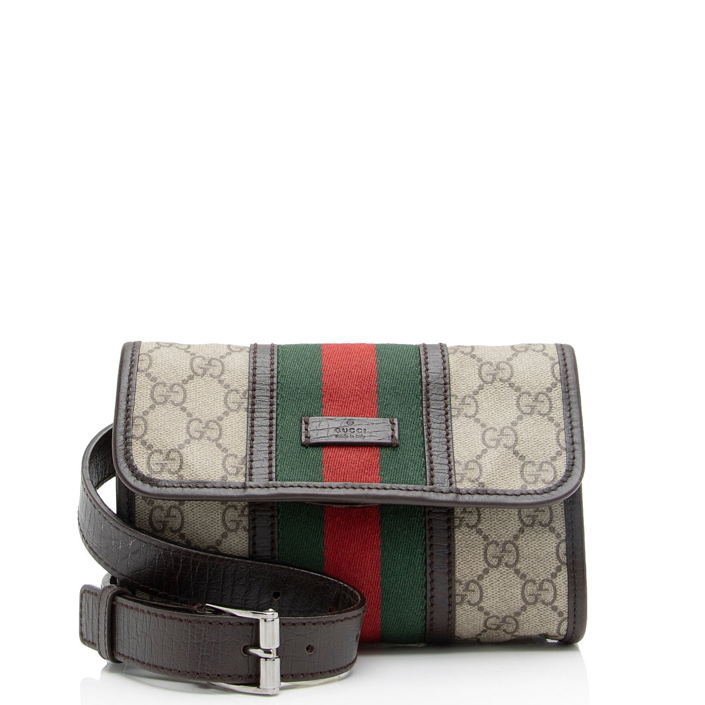 Gucci GG Supreme Web Belt SHF-Bdkuvr Leather Canvas Nylon Brown Accessory