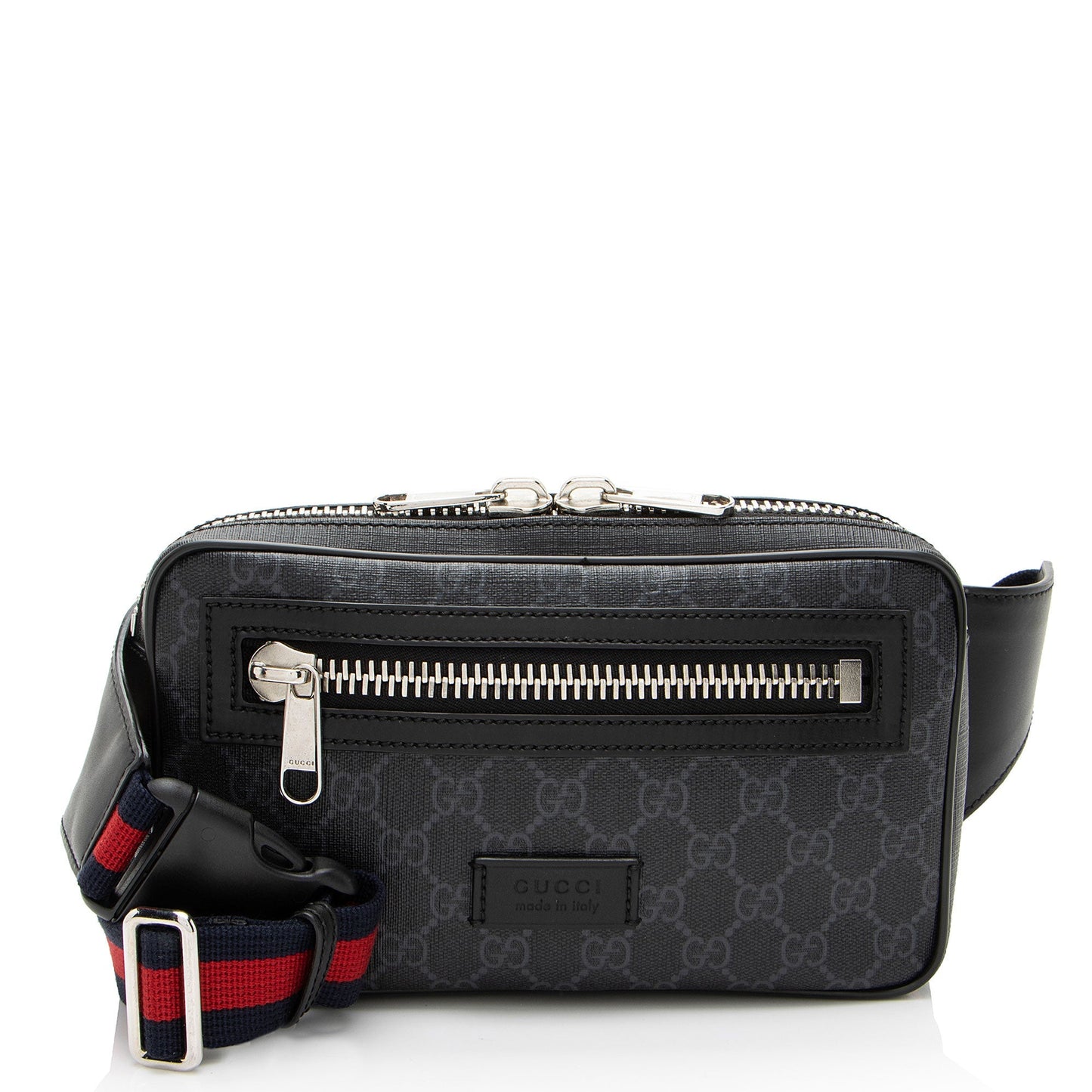 Gucci GG Supreme Web Zip Belt Leather Canvas Nylon Black Accessory Shf 52Mzpp