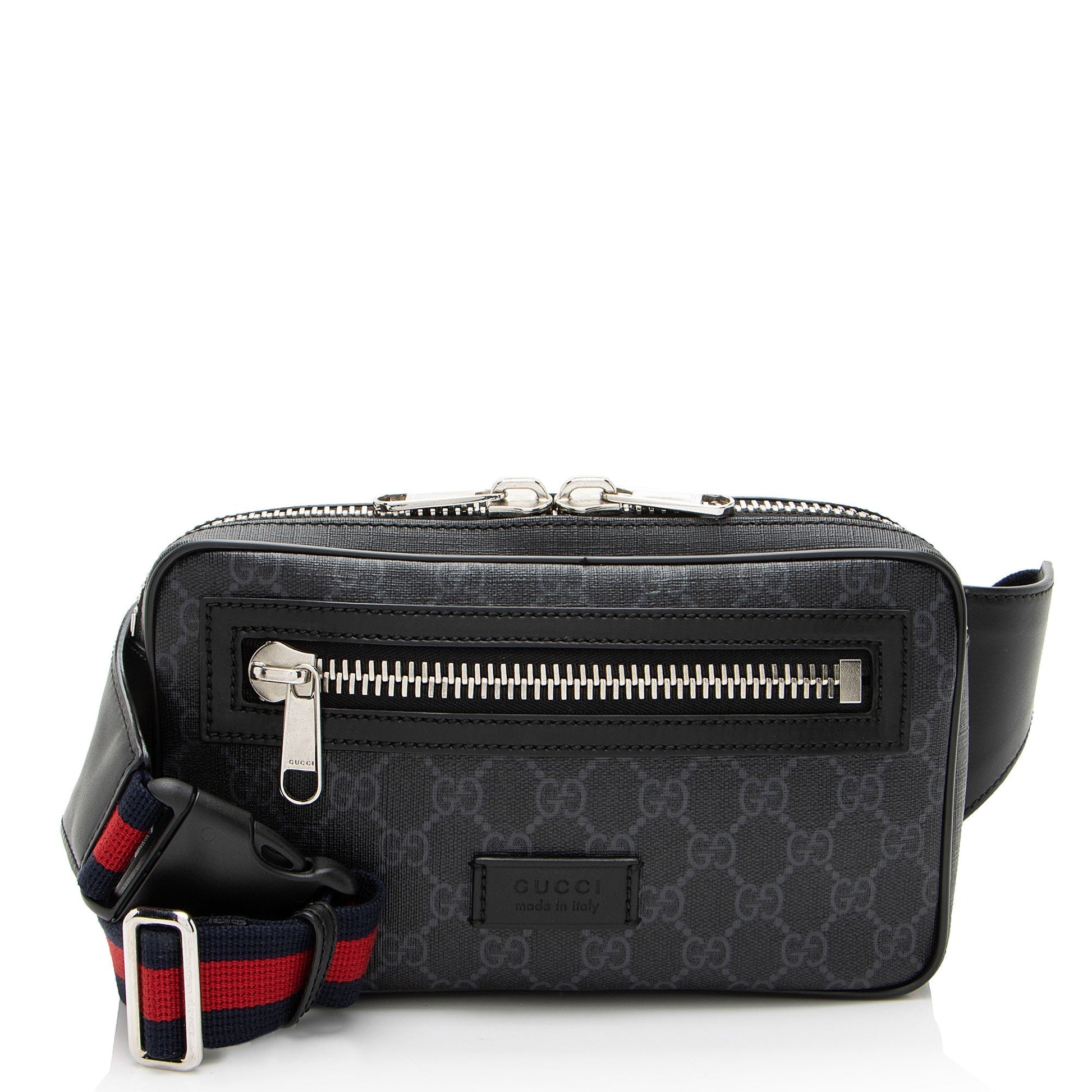 Gucci GG Supreme Web Zip Belt Leather Canvas Nylon Black Accessory Shf 52Mzpp