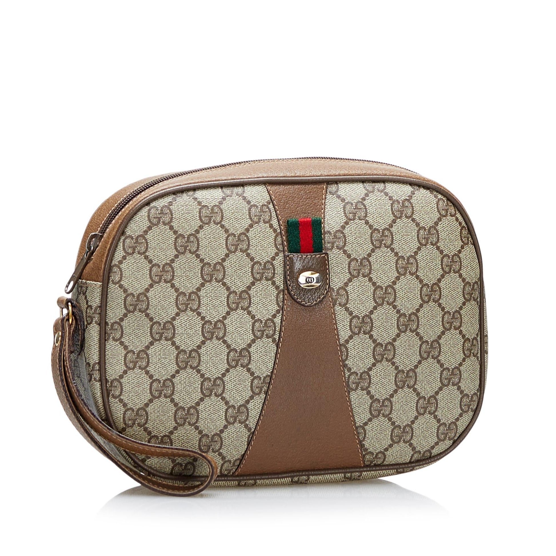 Gucci GG Supreme Web SHG Canvas Brown Clutch Bag