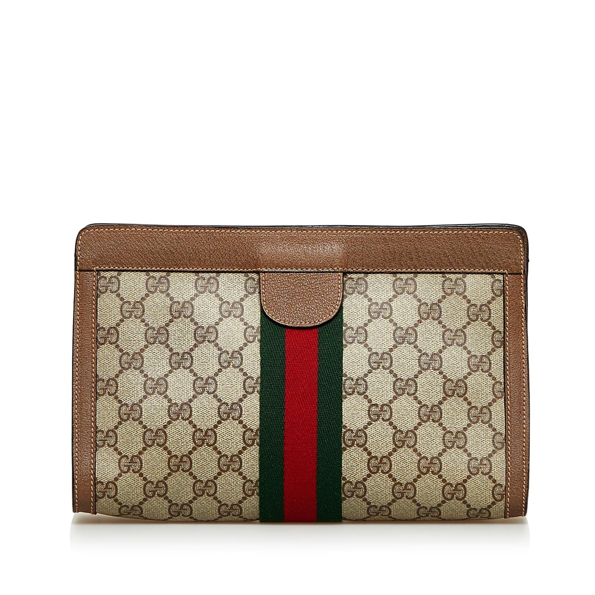 Gucci GG Supreme Web SHG-F7DfRY Canvas Brown Clutch Bag