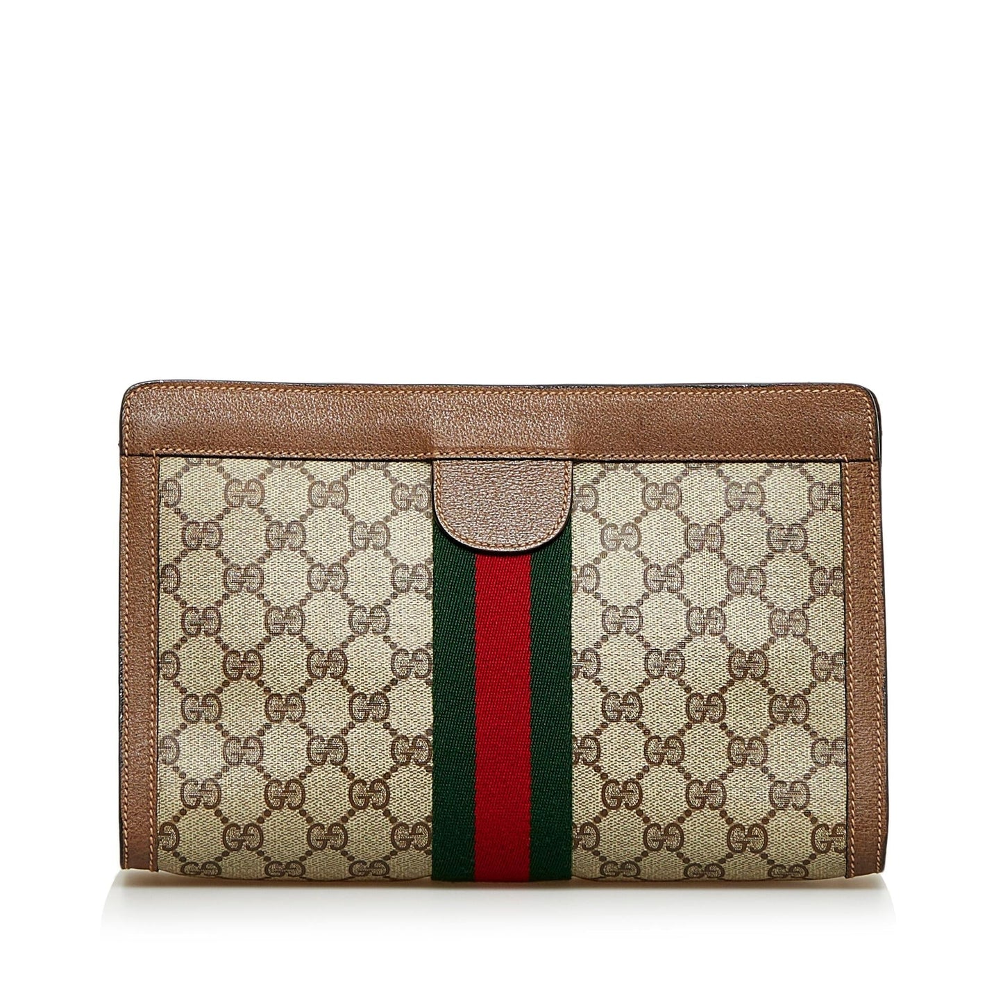 Gucci GG Supreme Web SHG-F7DfRY Canvas Brown Clutch Bag