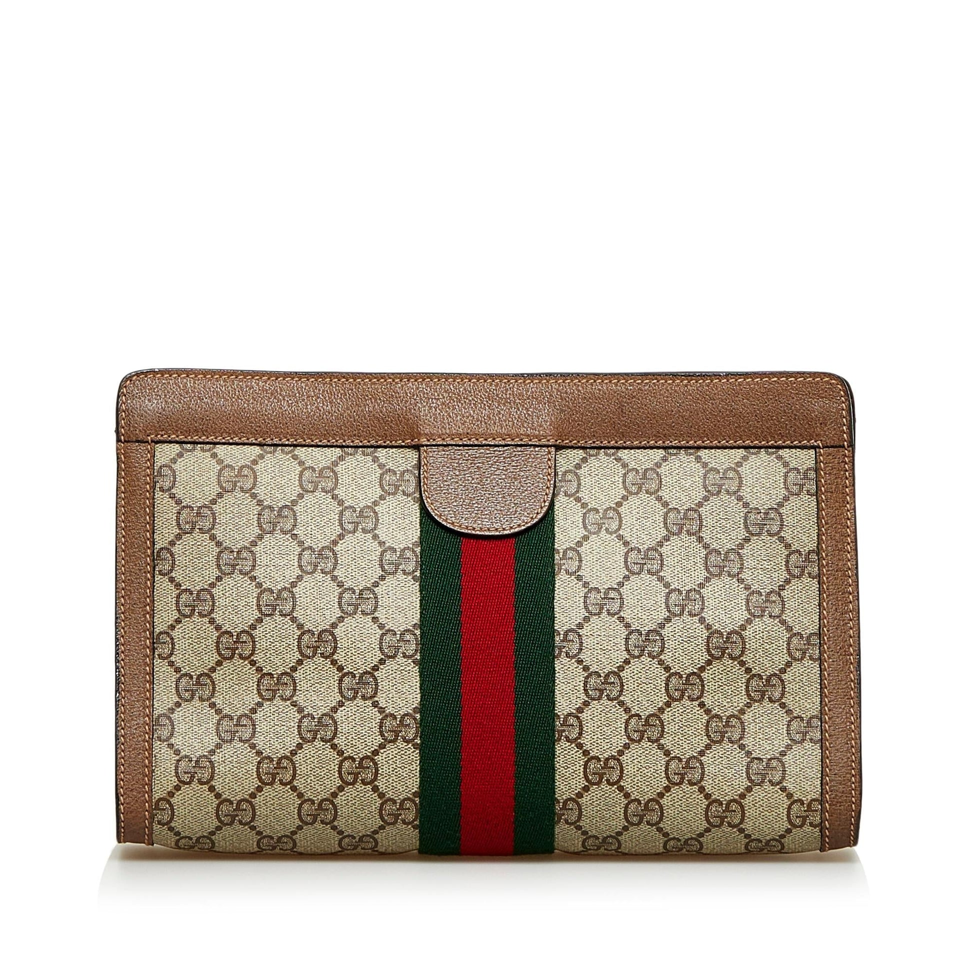 Gucci GG Supreme Web SHG-F7DfRY Canvas Brown Clutch Bag