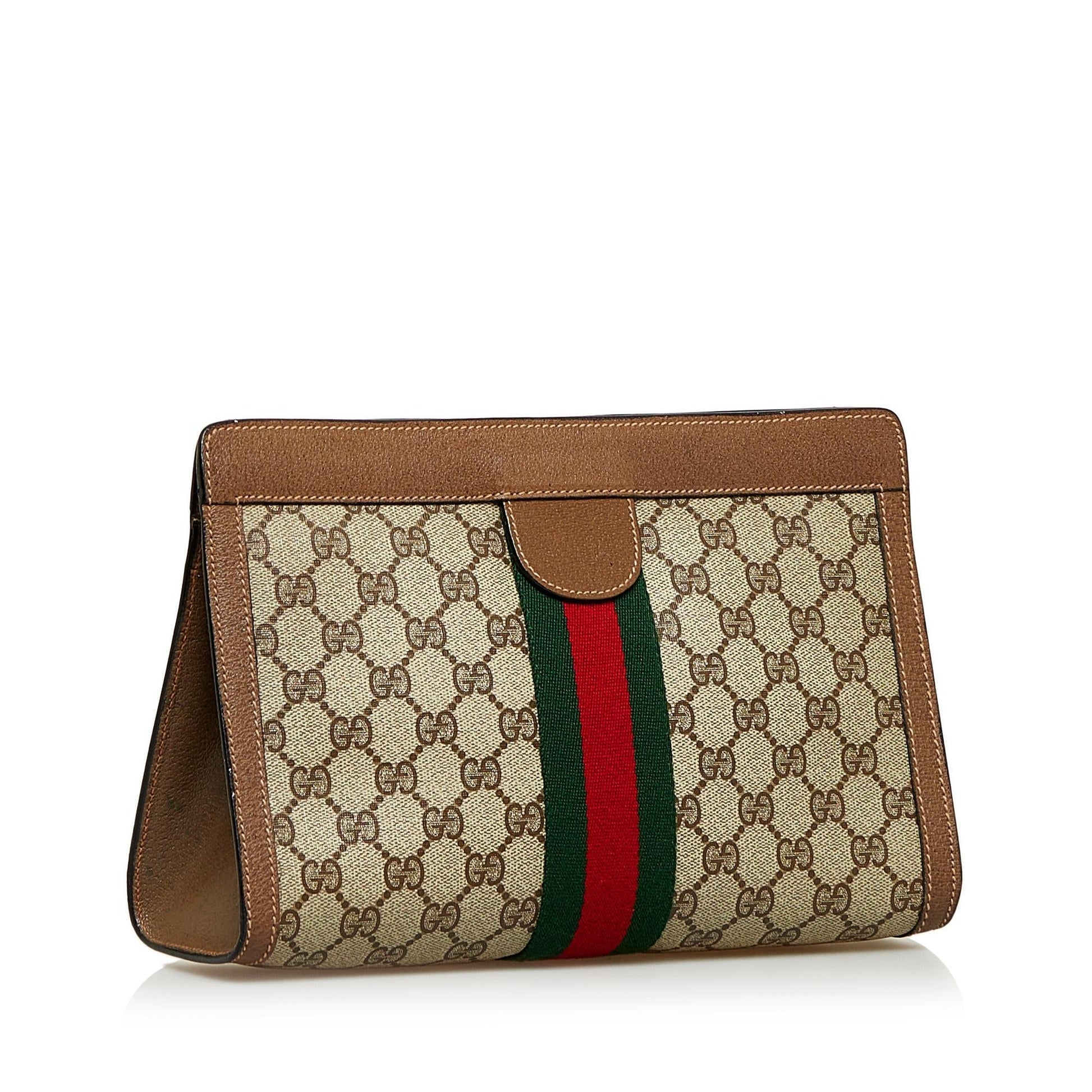 Gucci GG Supreme Web SHG-F7DfRY Canvas Brown Clutch Bag