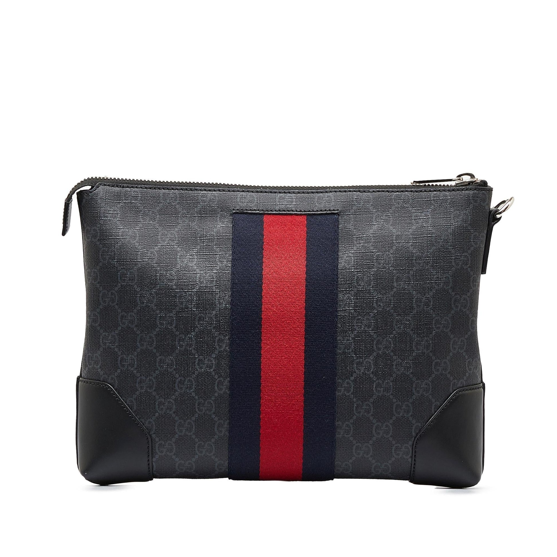 Gucci GG Supreme Web SHG-17wQqh Canvas Calf Black Clutch Bag