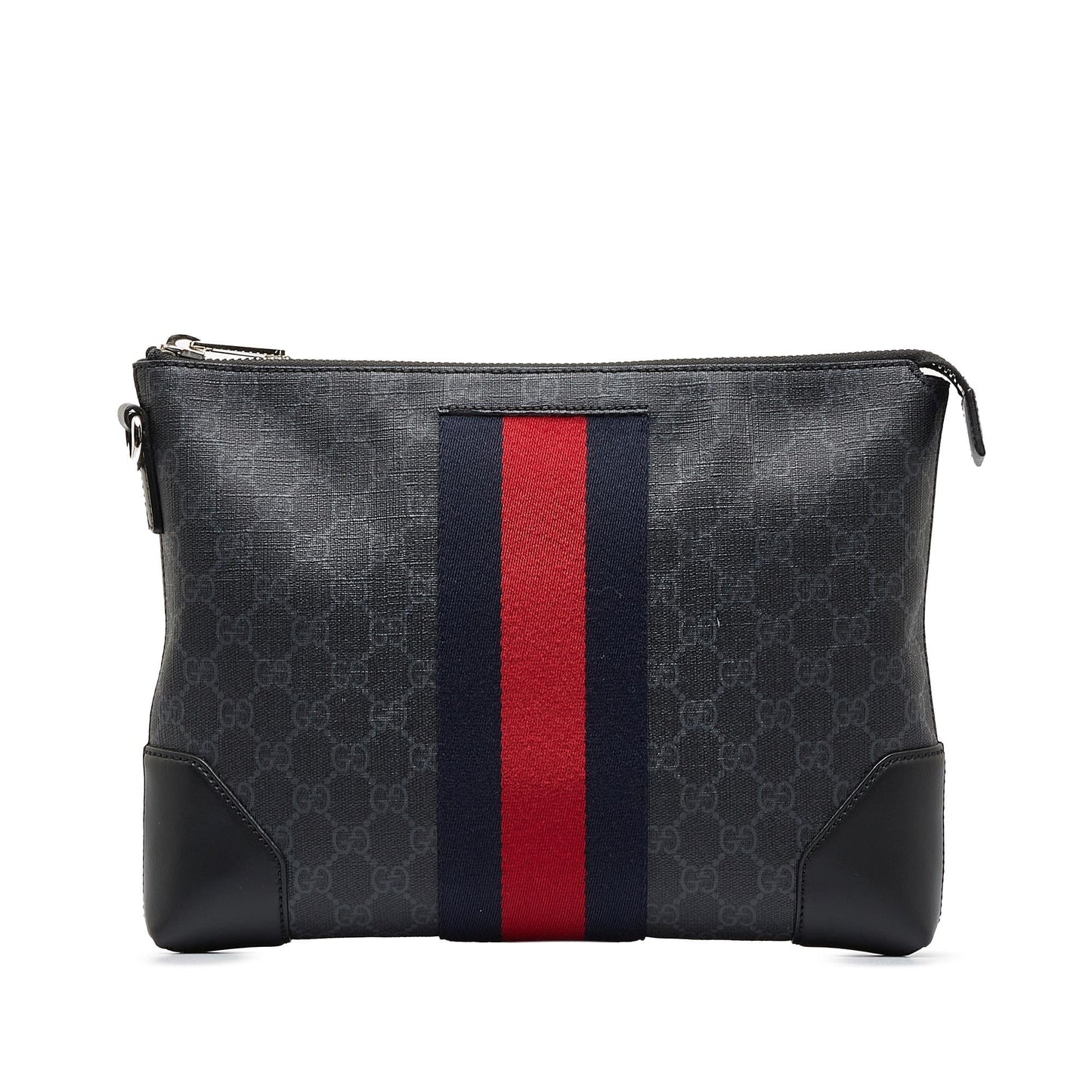 Gucci GG Supreme Web SHG-17wQqh Canvas Calf Black Clutch Bag