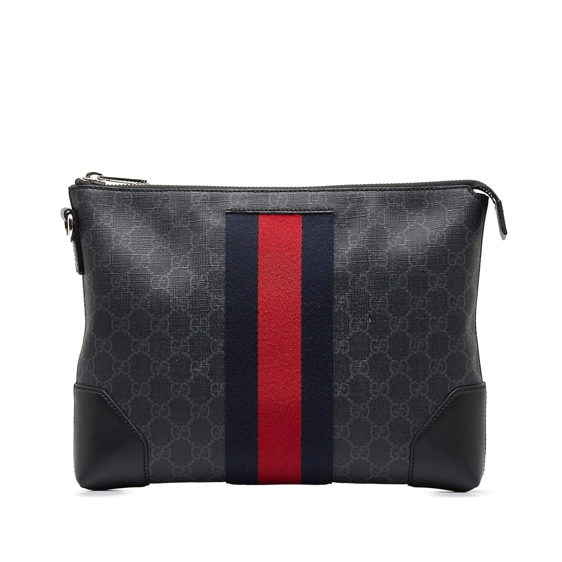 Gucci GG Supreme Web SHG-17wQqh Canvas Calf Black Clutch Bag