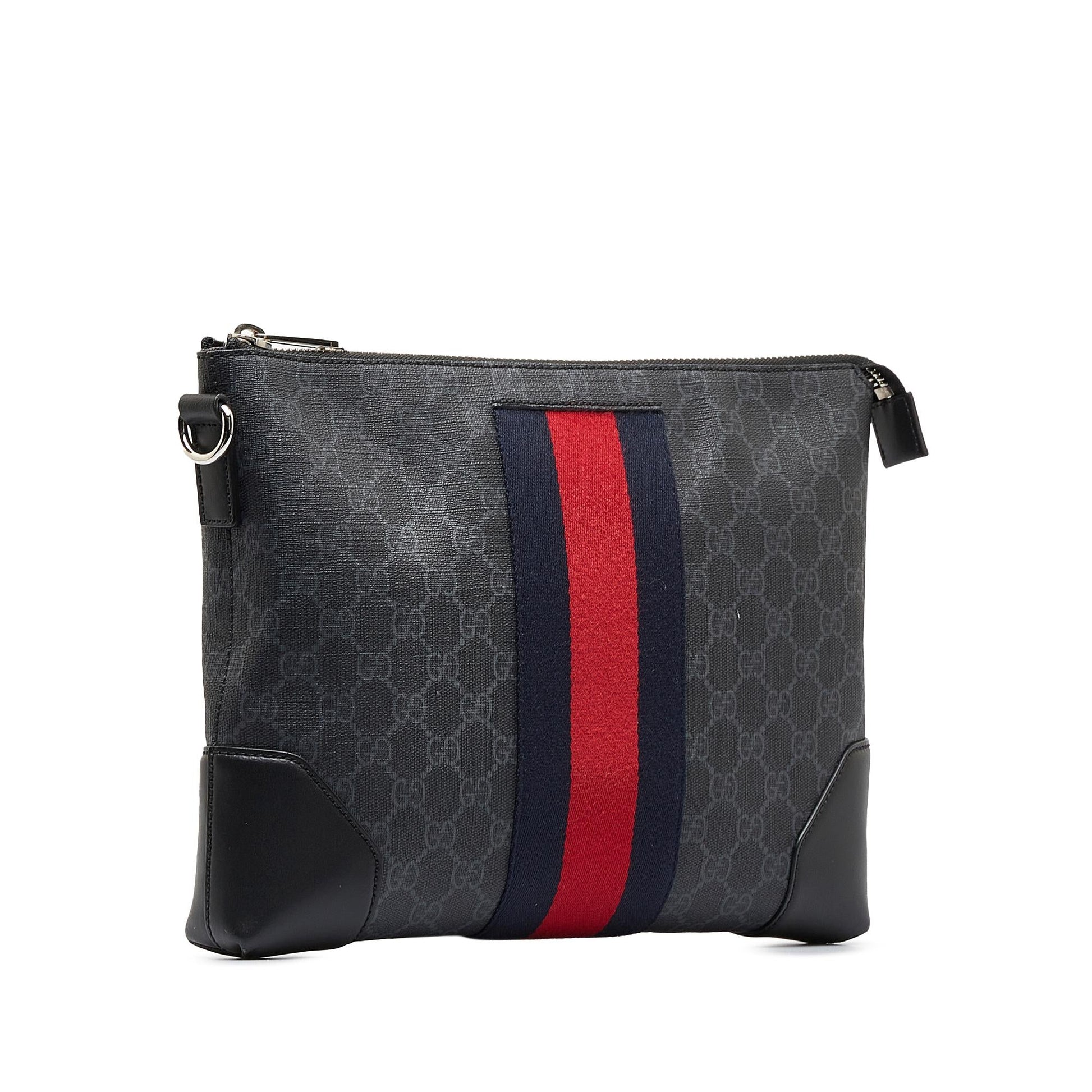 Gucci GG Supreme Web SHG-17wQqh Canvas Calf Black Clutch Bag