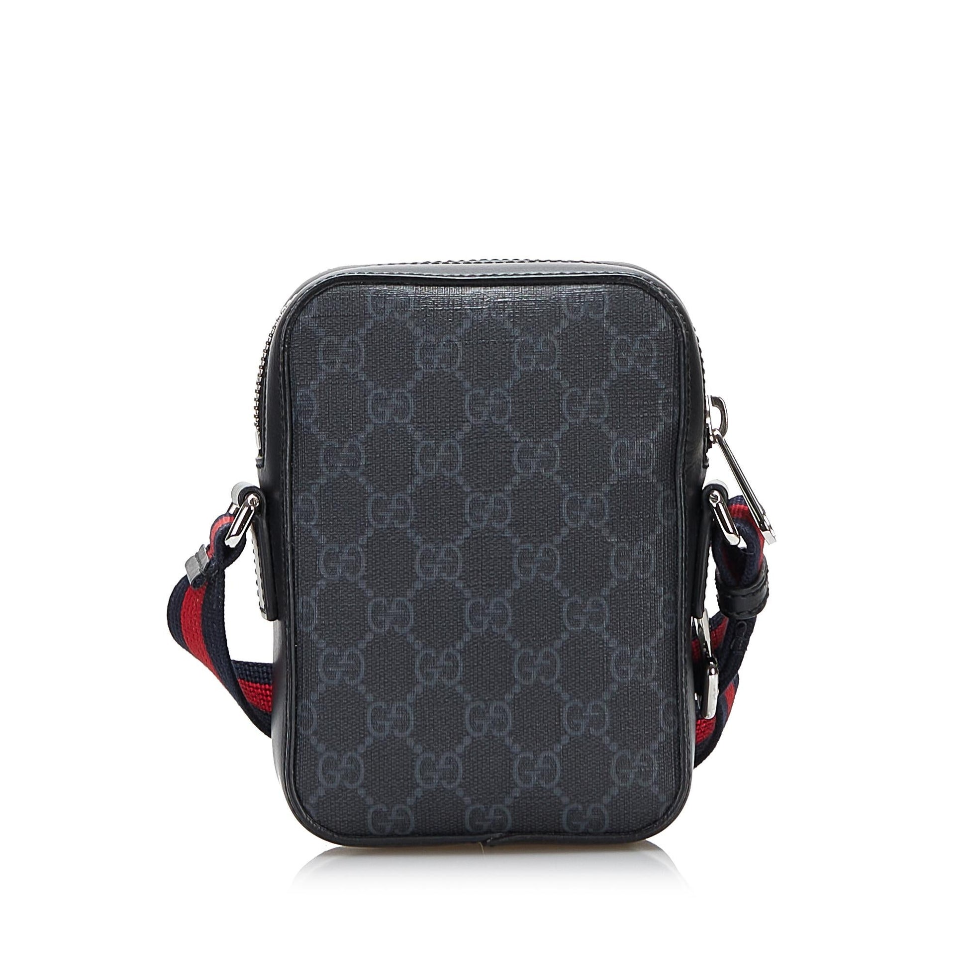Gucci GG Supreme Web SHG-jJ8xAz Canvas Calf Black Crossbody Bag