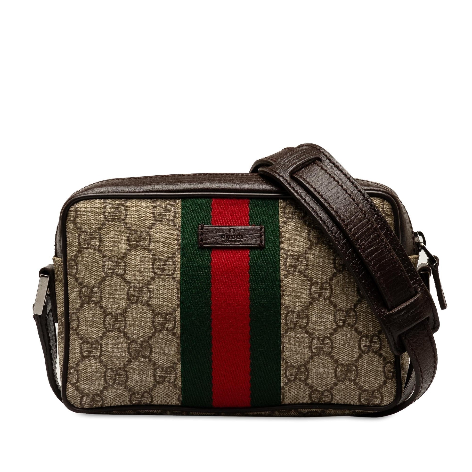 Gucci GG Supreme Web SHG-KGktw8 Canvas Calf Brown Crossbody Bag