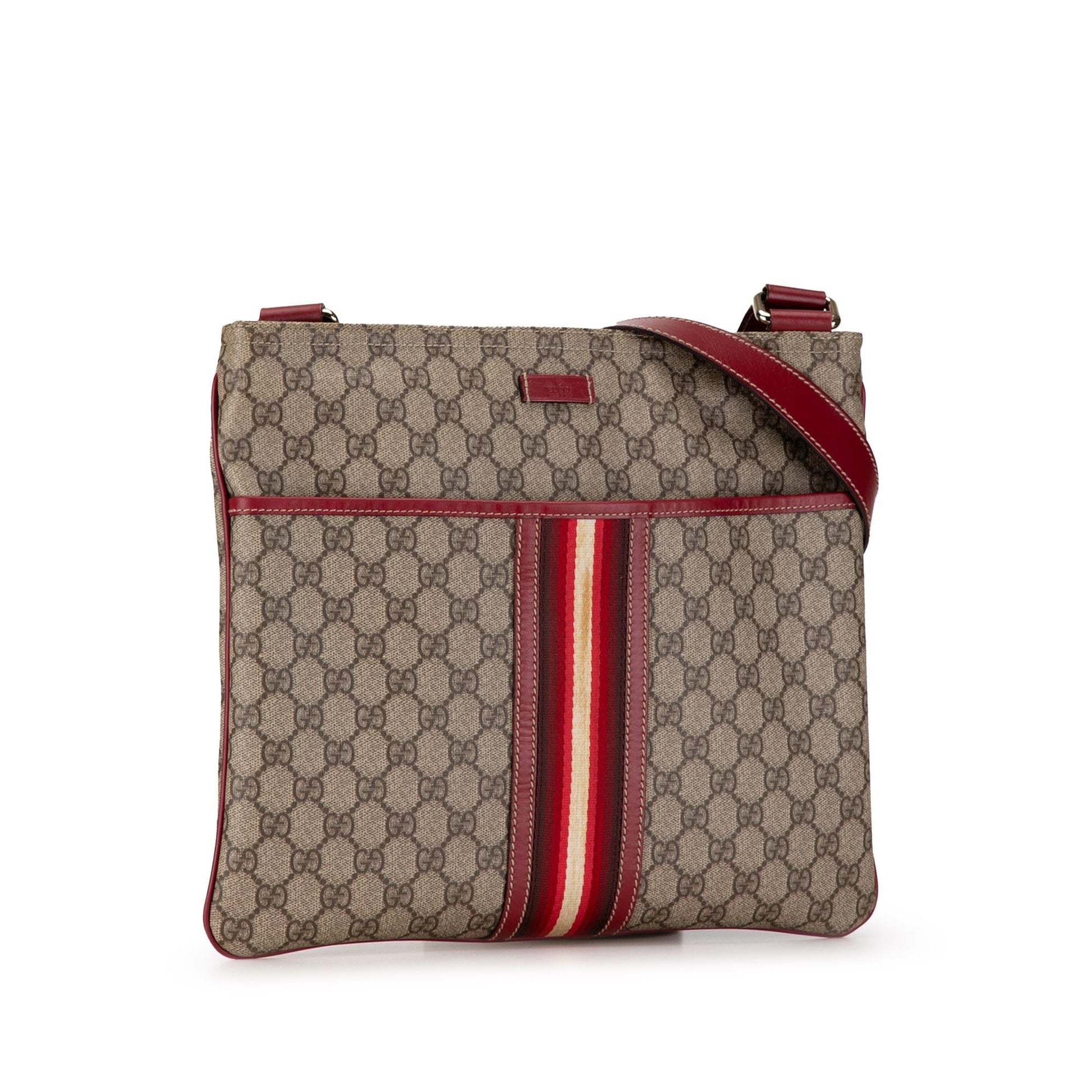 Gucci GG Supreme Web SHG-2dgY1o Canvas Calf Brown Red Crossbody Bag