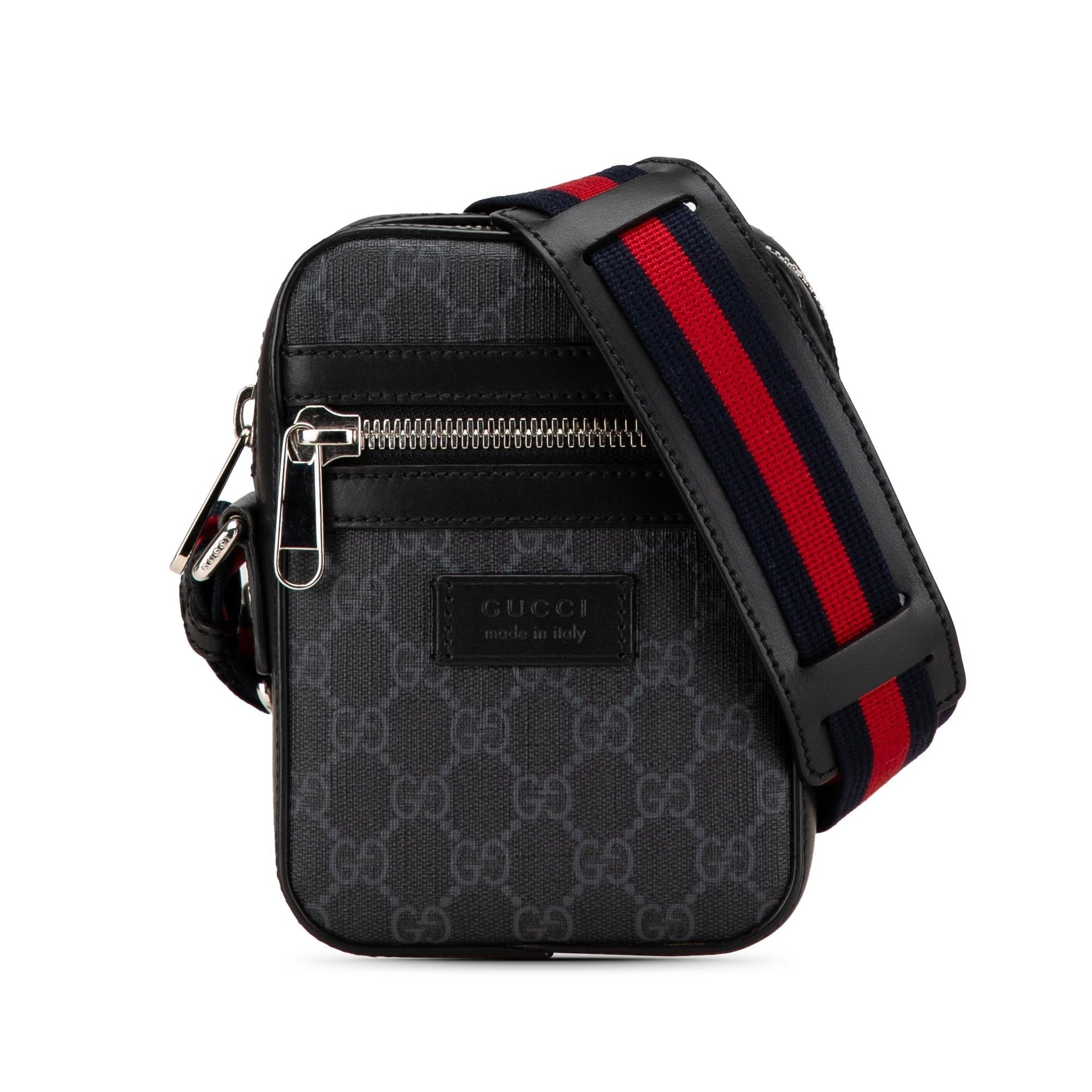Gucci GG Supreme Web Canvas Calf Black Crossbody Bag