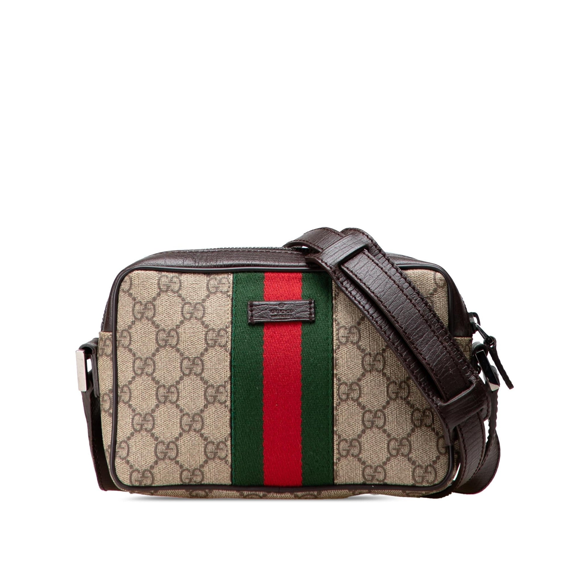 Gucci GG Supreme Web Canvas Calf Brown Crossbody Bag Crossbody 9
