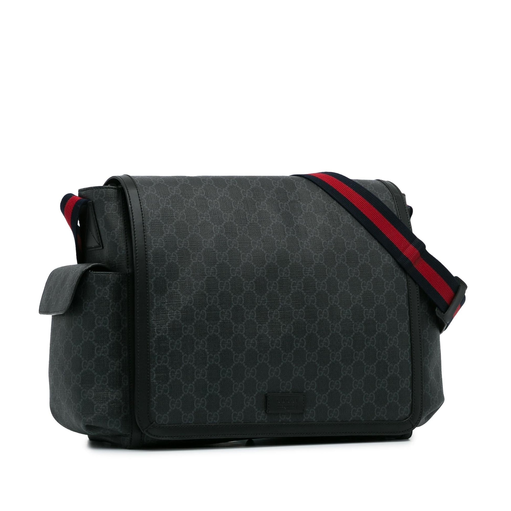 Gucci GG Supreme Web Diaper Canvas Black Crossbody Bag