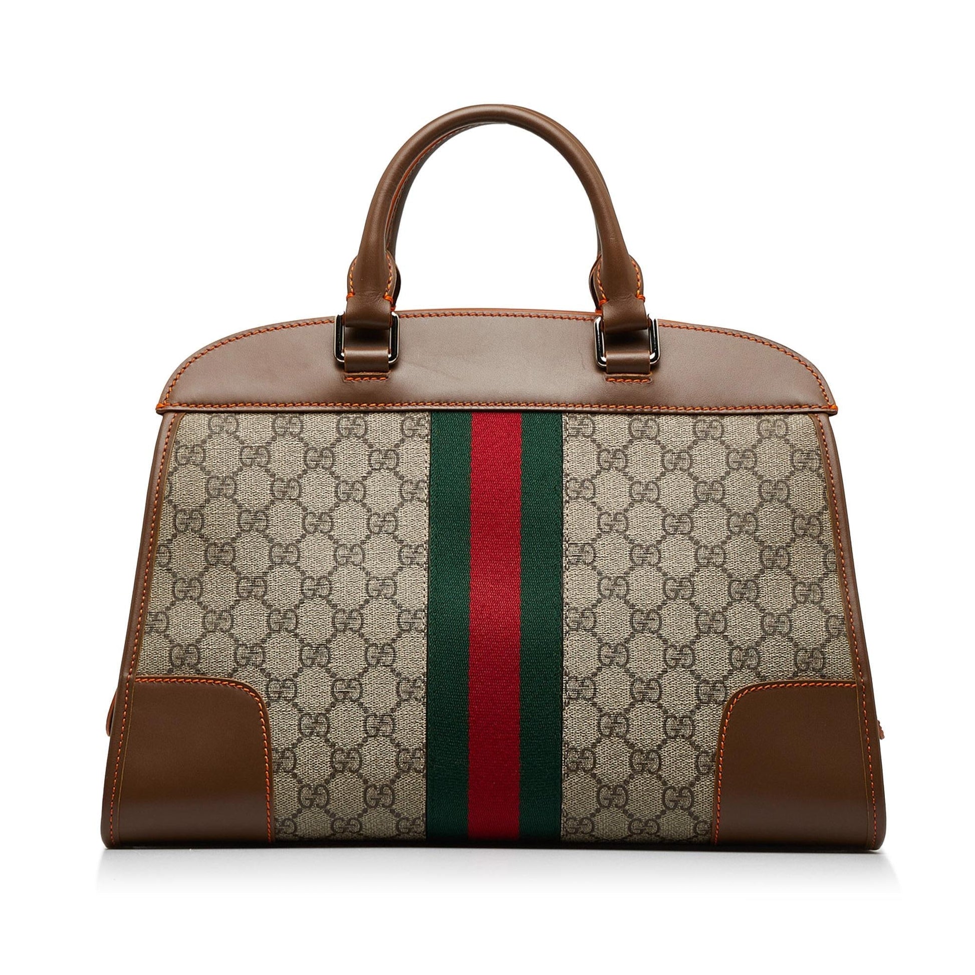 Gucci GG Supreme Web Duffle SHG-a5gr4F Canvas Calf Brown Tote Bag
