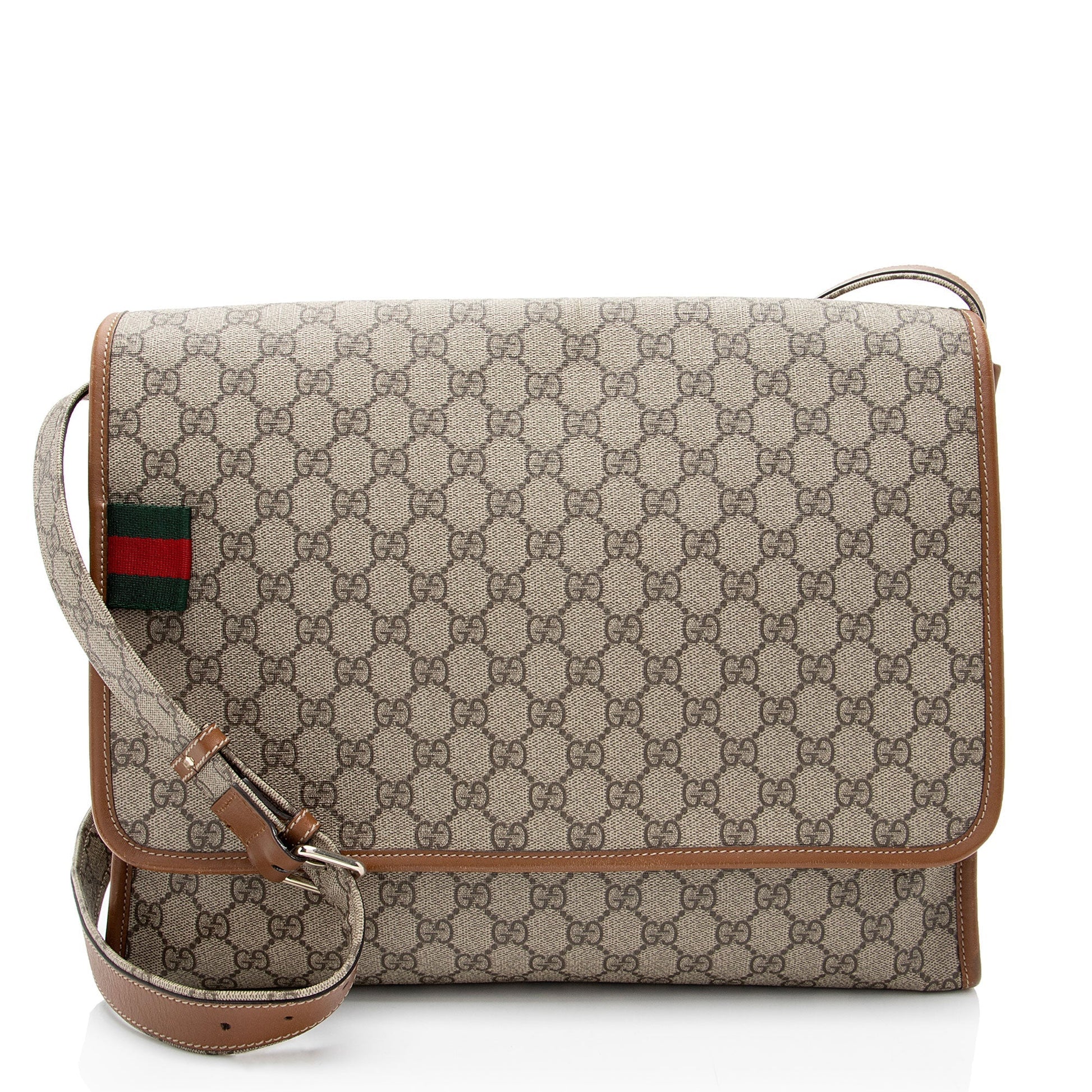 Gucci GG Supreme Web Flap Messenger Leather Canvas Nylon Brown Shoulder Bag Shf Pmqwta