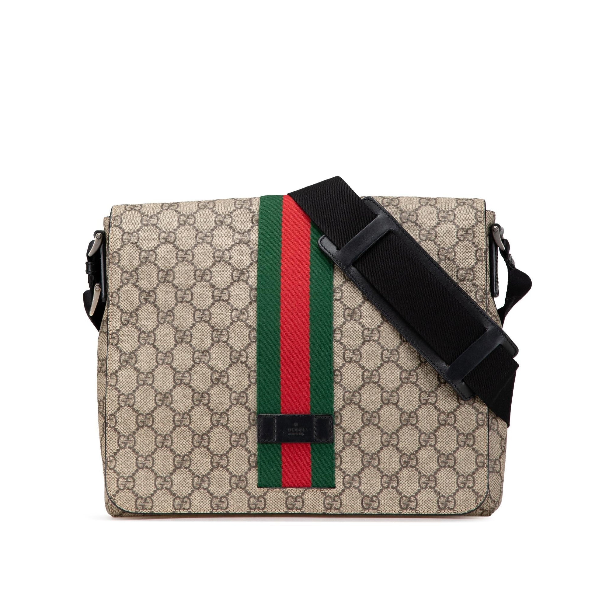 Gucci GG Supreme Web Messenger SHG-oZ339u Canvas Brown Flap Crossbody Bag