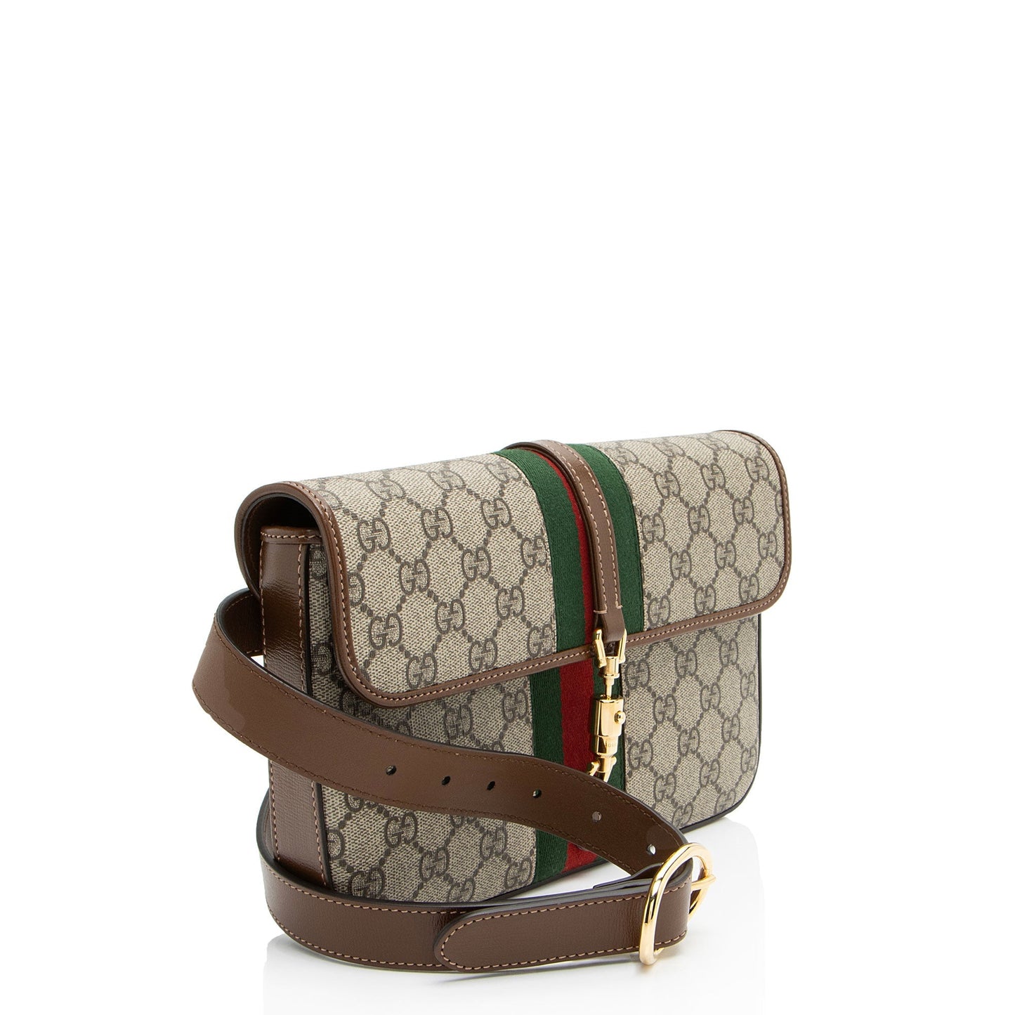 Gucci GG Supreme Web Jackie Belt Leather Canvas Nylon Brown Accessory