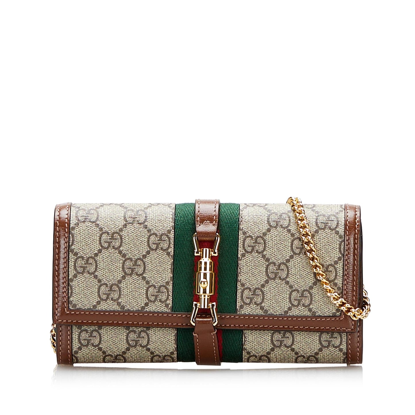 Gucci GG Supreme Web Jackie Wallet Canvas Brown Chain Crossbody Bag Shg 8J7Oxh