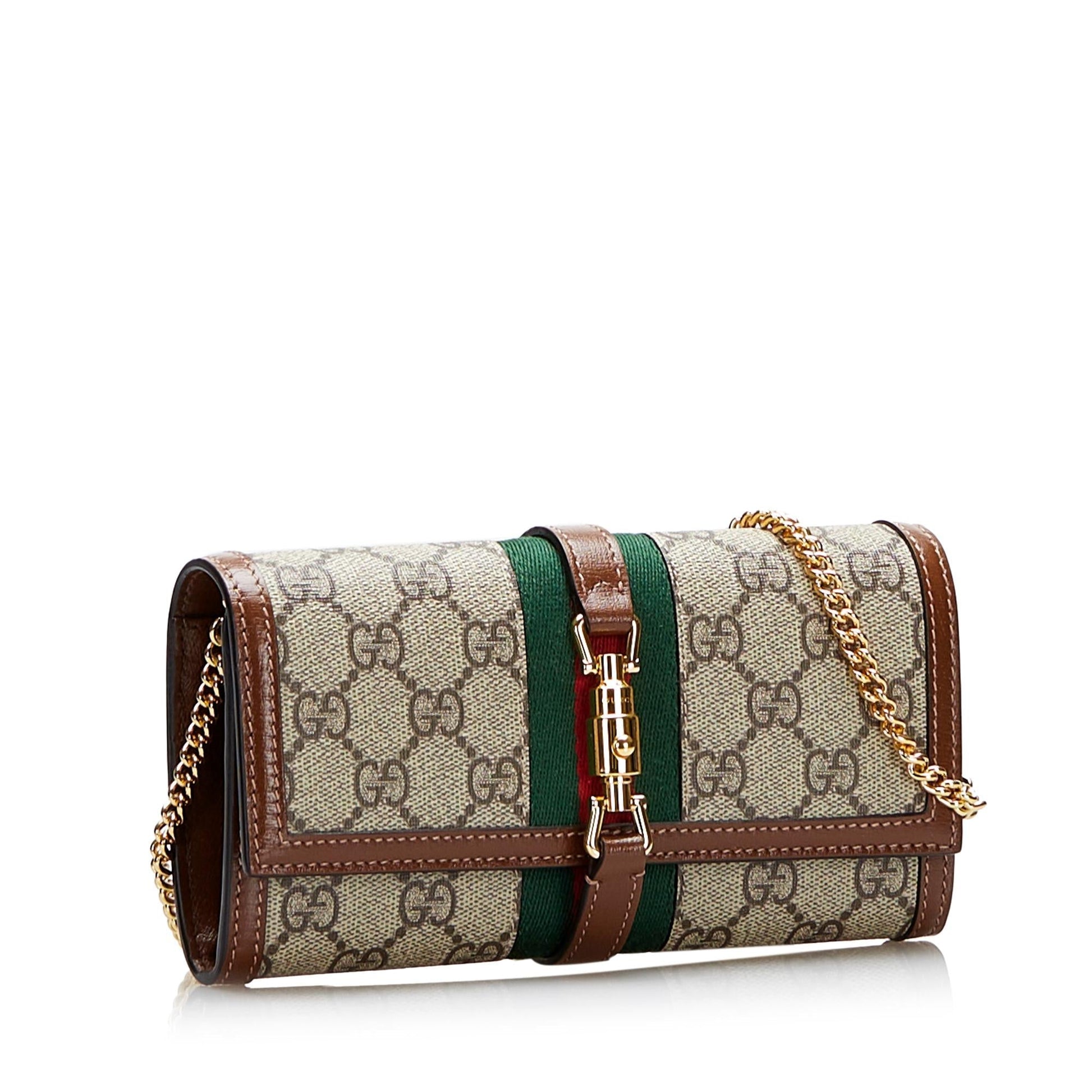 Gucci GG Supreme Web Jackie Wallet Canvas Brown Chain Crossbody Bag Shg 8J7Oxh