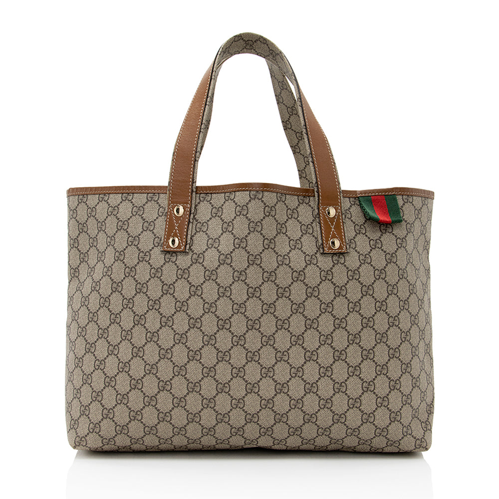 Gucci GG Supreme Web Loop E Leather Canvas Nylon Brown Tote Bag 3