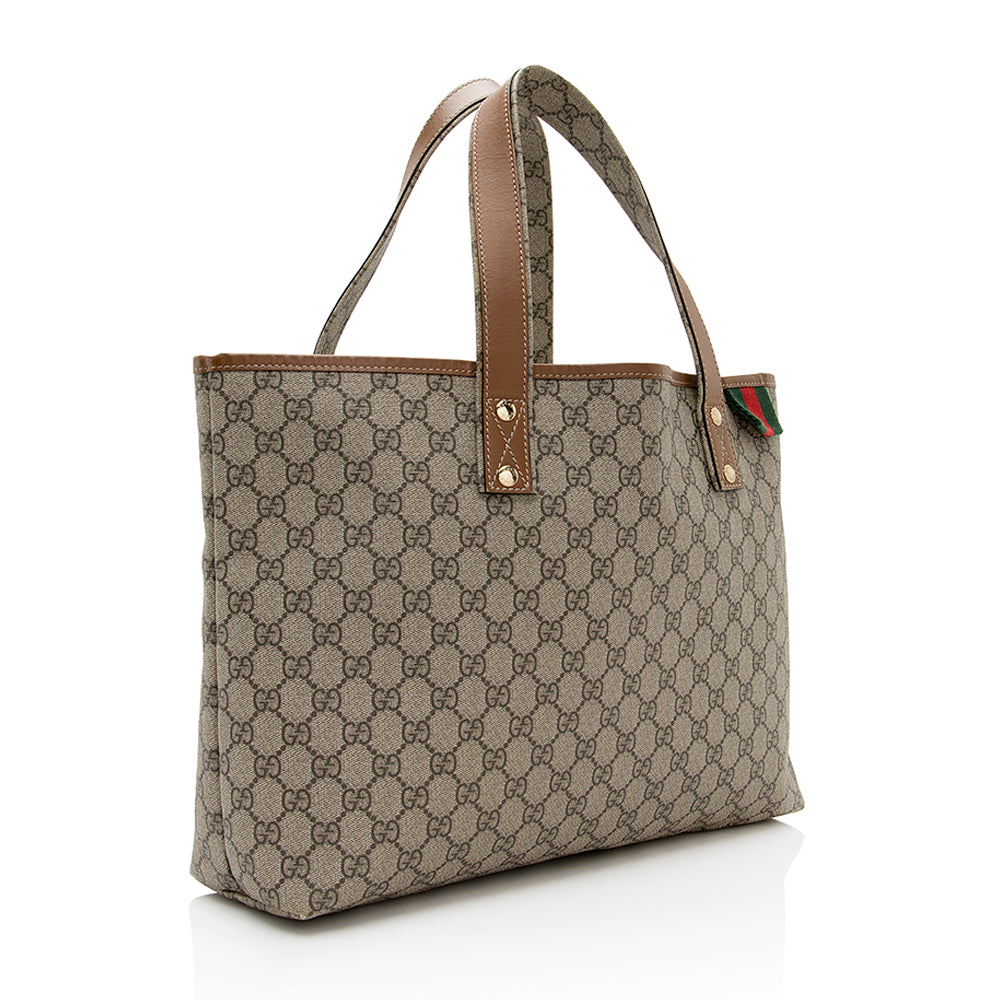 Gucci GG Supreme Web Loop E Leather Canvas Nylon Brown Tote Bag 3