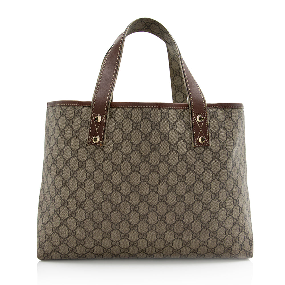 Gucci GG Supreme Web Loop E Leather Canvas Nylon Brown Tote Bag