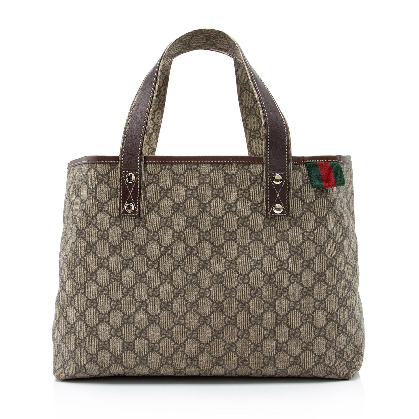 Gucci GG Supreme Web Loop E Leather Canvas Nylon Brown Tote Bag Tote Shf