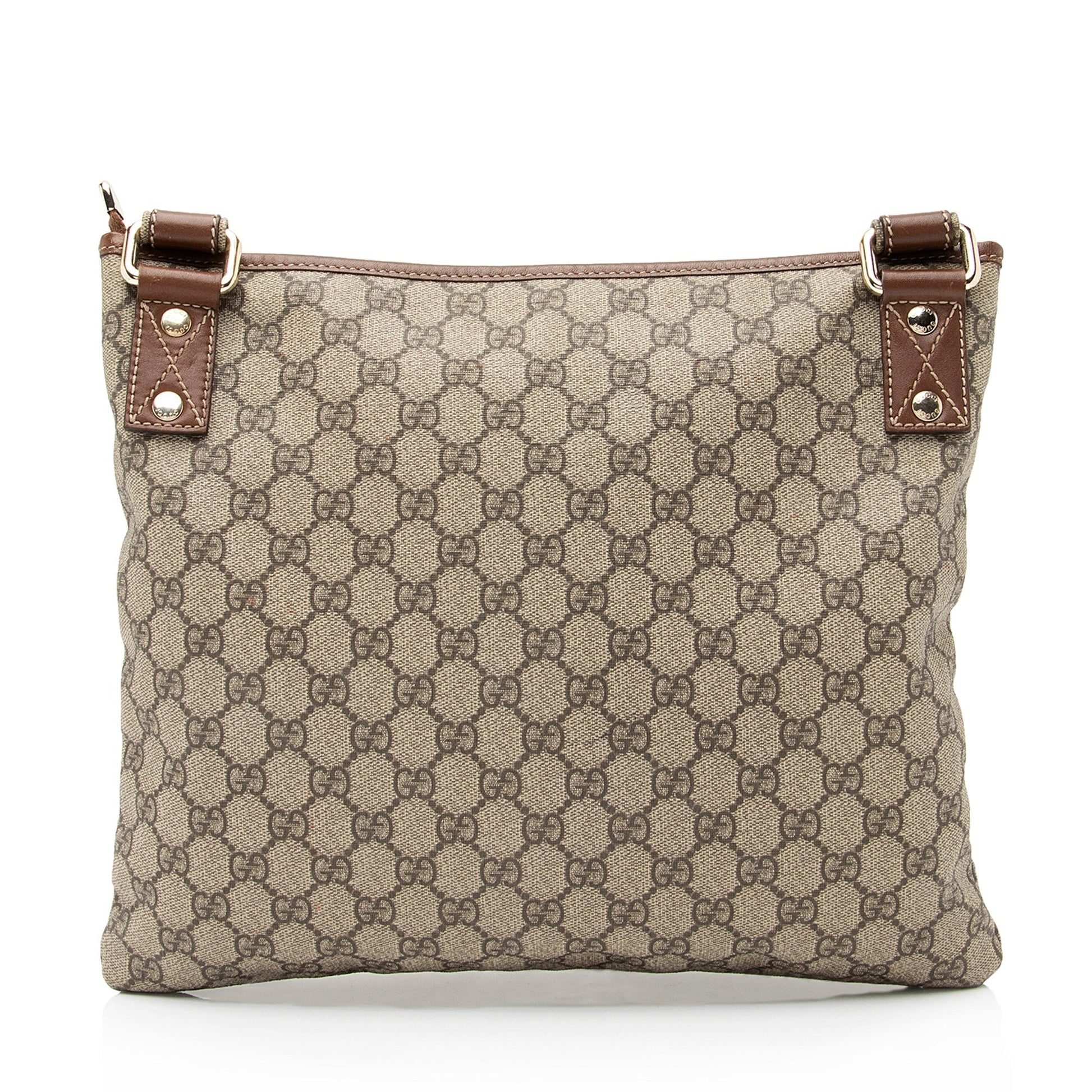 Gucci GG Supreme Web Loop Flat Leather Canvas Nylon Brown Shoes Bag Shf