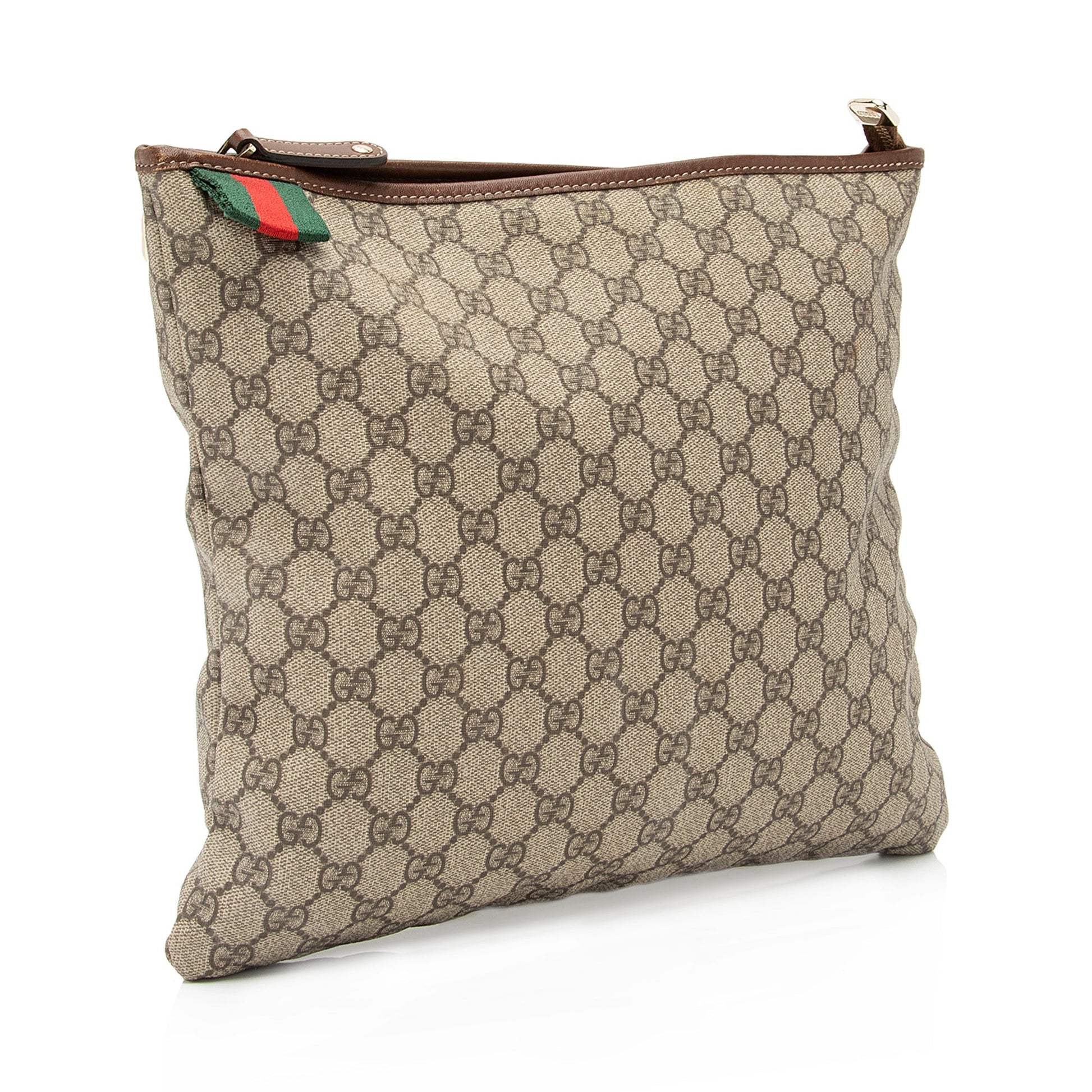 Gucci GG Supreme Web Loop Flat Leather Canvas Nylon Brown Shoes Bag Shf