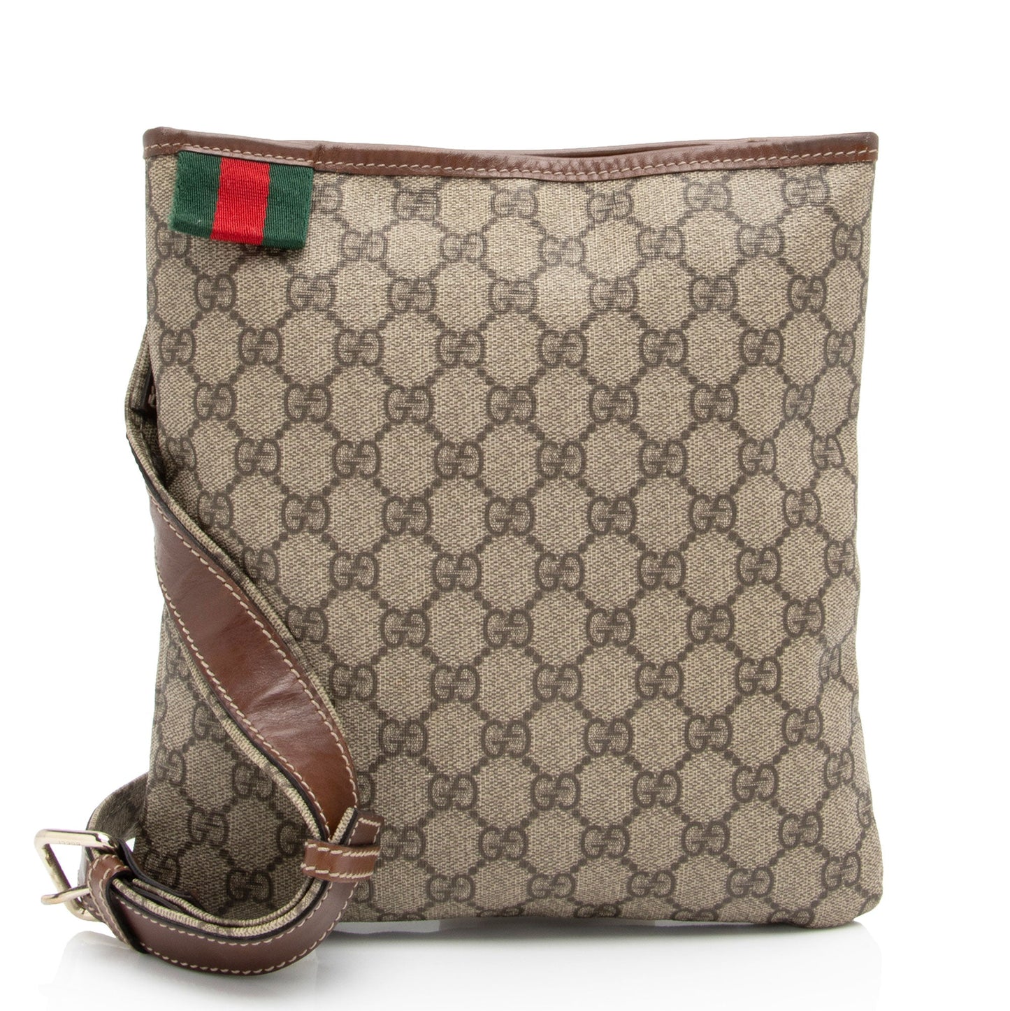 Gucci GG Supreme Web Loop Flat Leather Canvas Nylon Brown Shoes