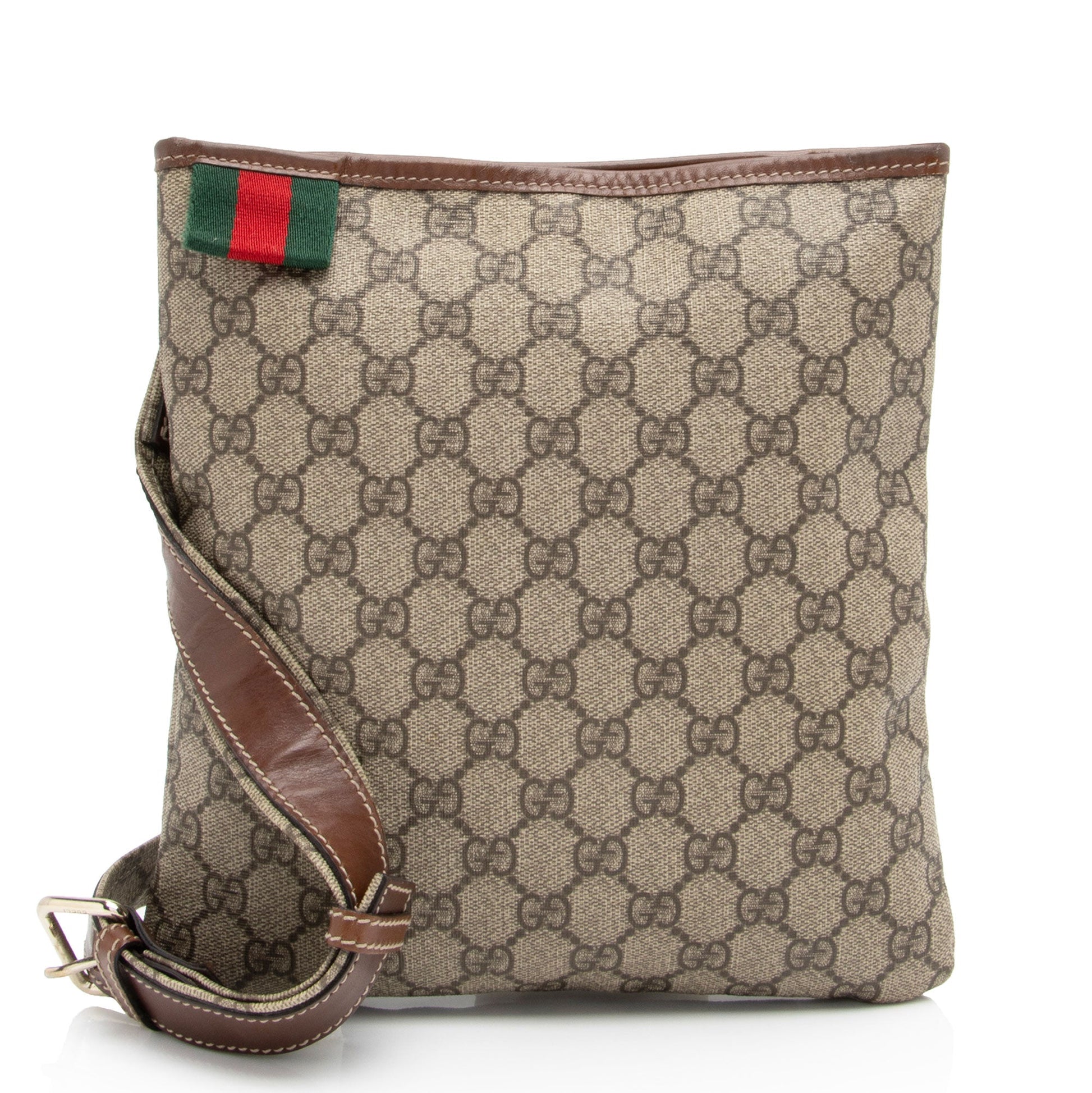Gucci GG Supreme Web Loop Flat Leather Canvas Nylon Brown Shoes