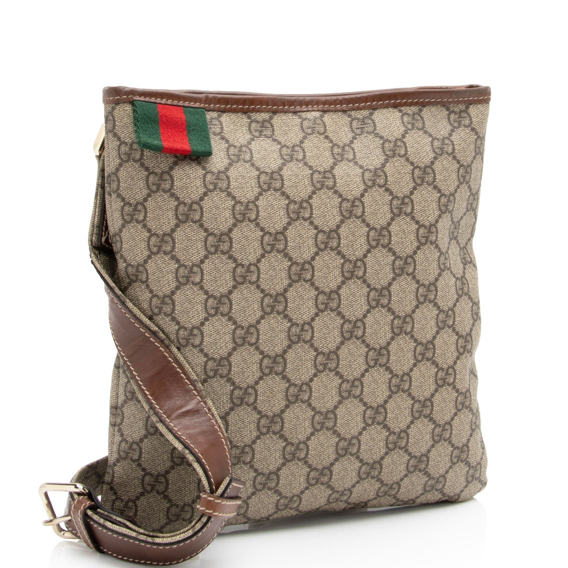 Gucci GG Supreme Web Loop Flat Leather Canvas Nylon Brown Shoes