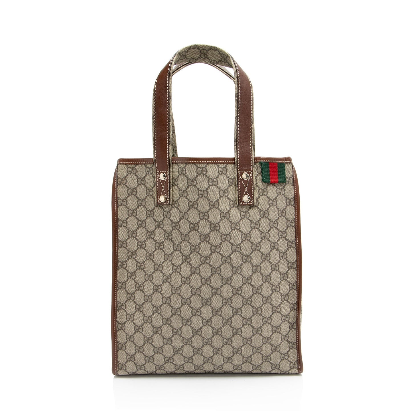 Gucci GG Supreme Web Loop N Leather Nylon Brown Beige Tote Bag