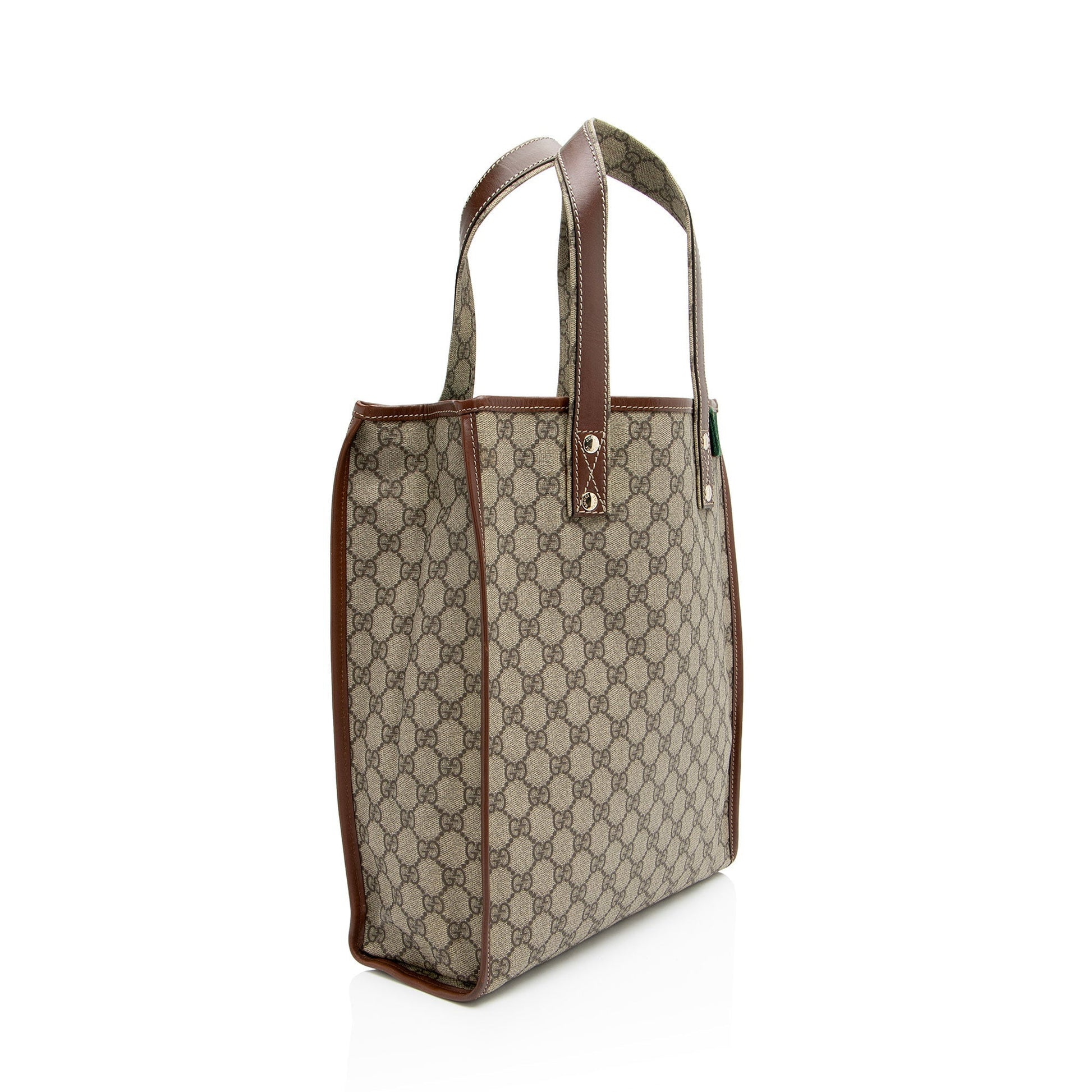 Gucci GG Supreme Web Loop N Leather Nylon Brown Beige Tote Bag