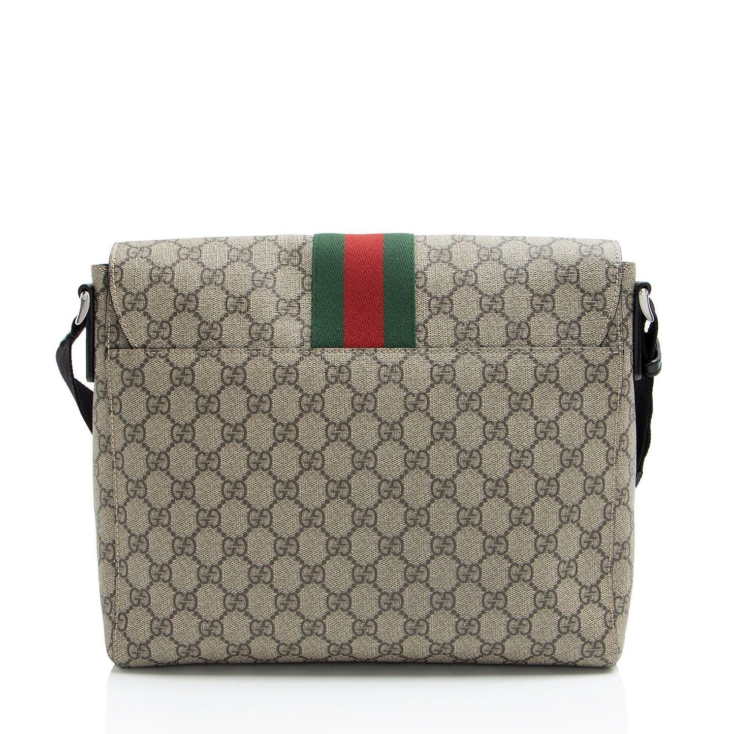 Gucci GG Supreme Web Flap Messenger Leather Canvas Nylon Brown Shoulder Bag
