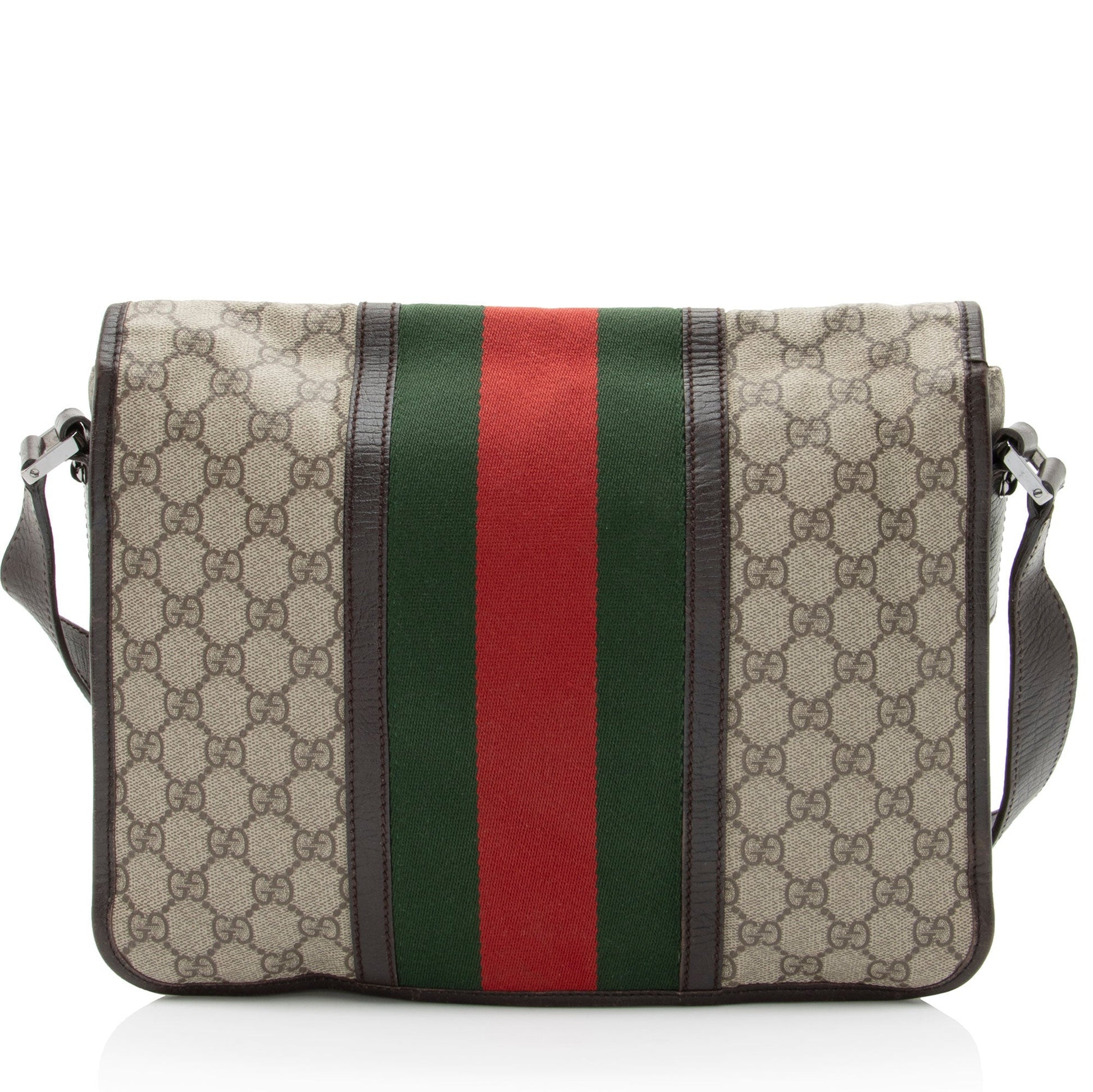 Gucci GG Supreme Web Flap Messenger Leather Canvas Nylon Brown Shoulder Bag Flap Messenger