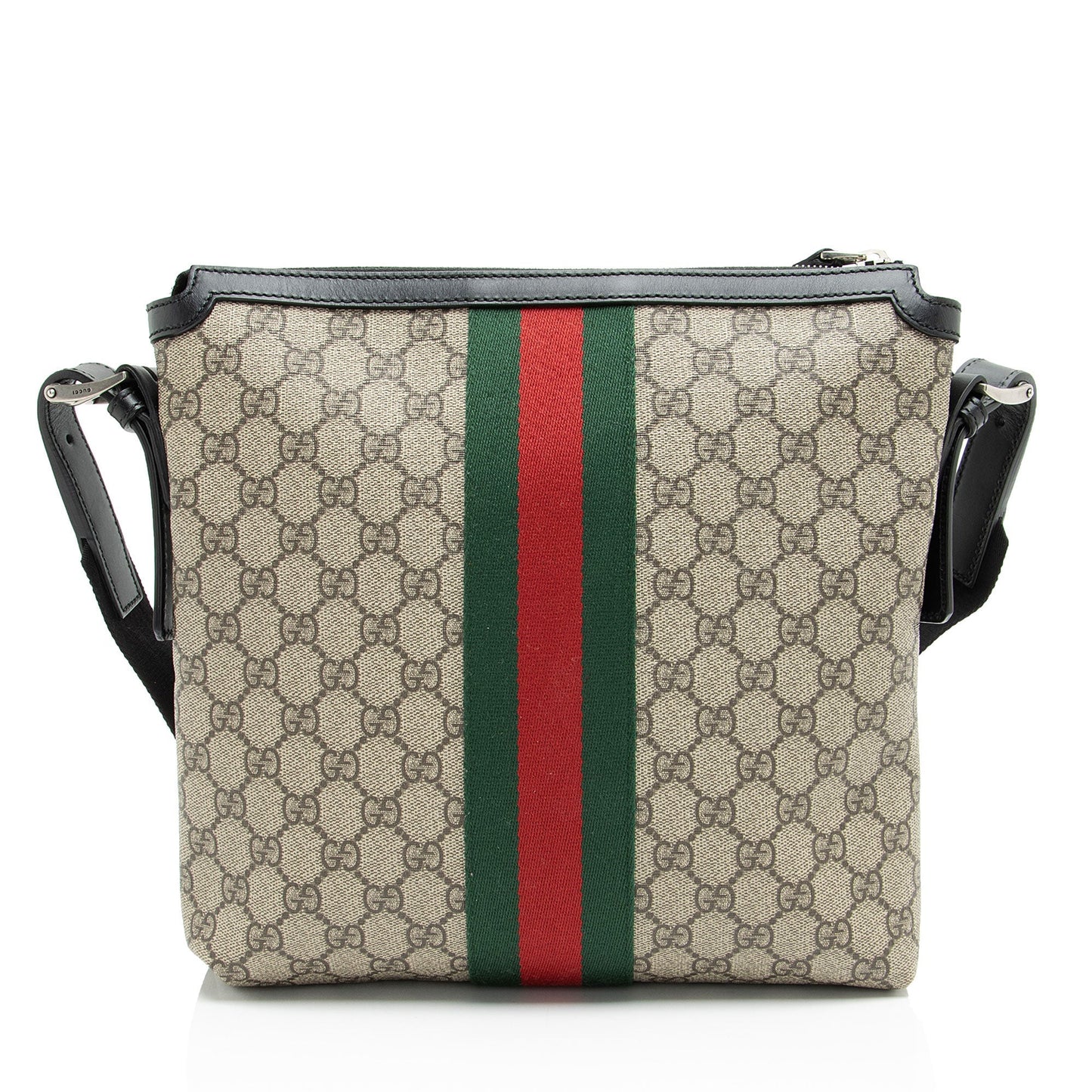 Gucci GG Supreme Web Messenger Leather Canvas Nylon Black Shoulder Bag