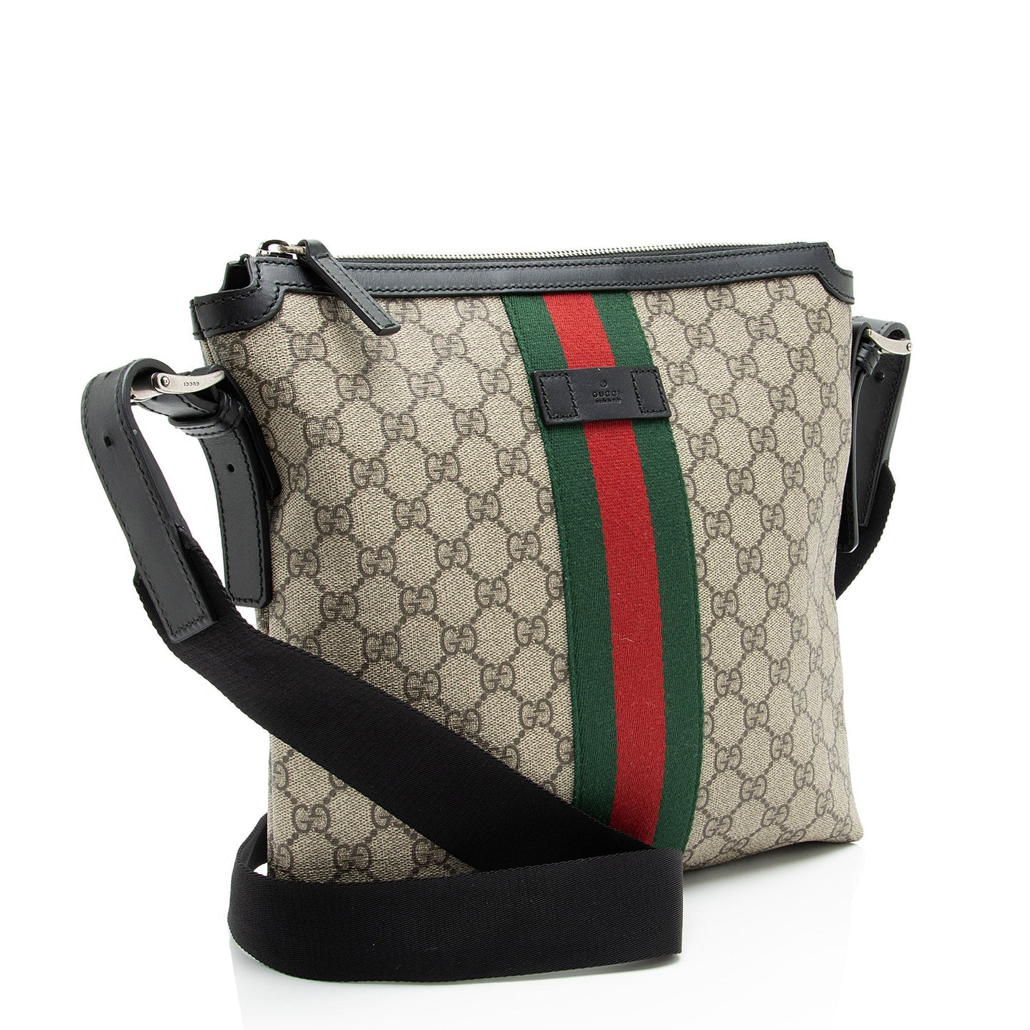 Gucci GG Supreme Web Messenger Leather Canvas Nylon Black Shoulder Bag