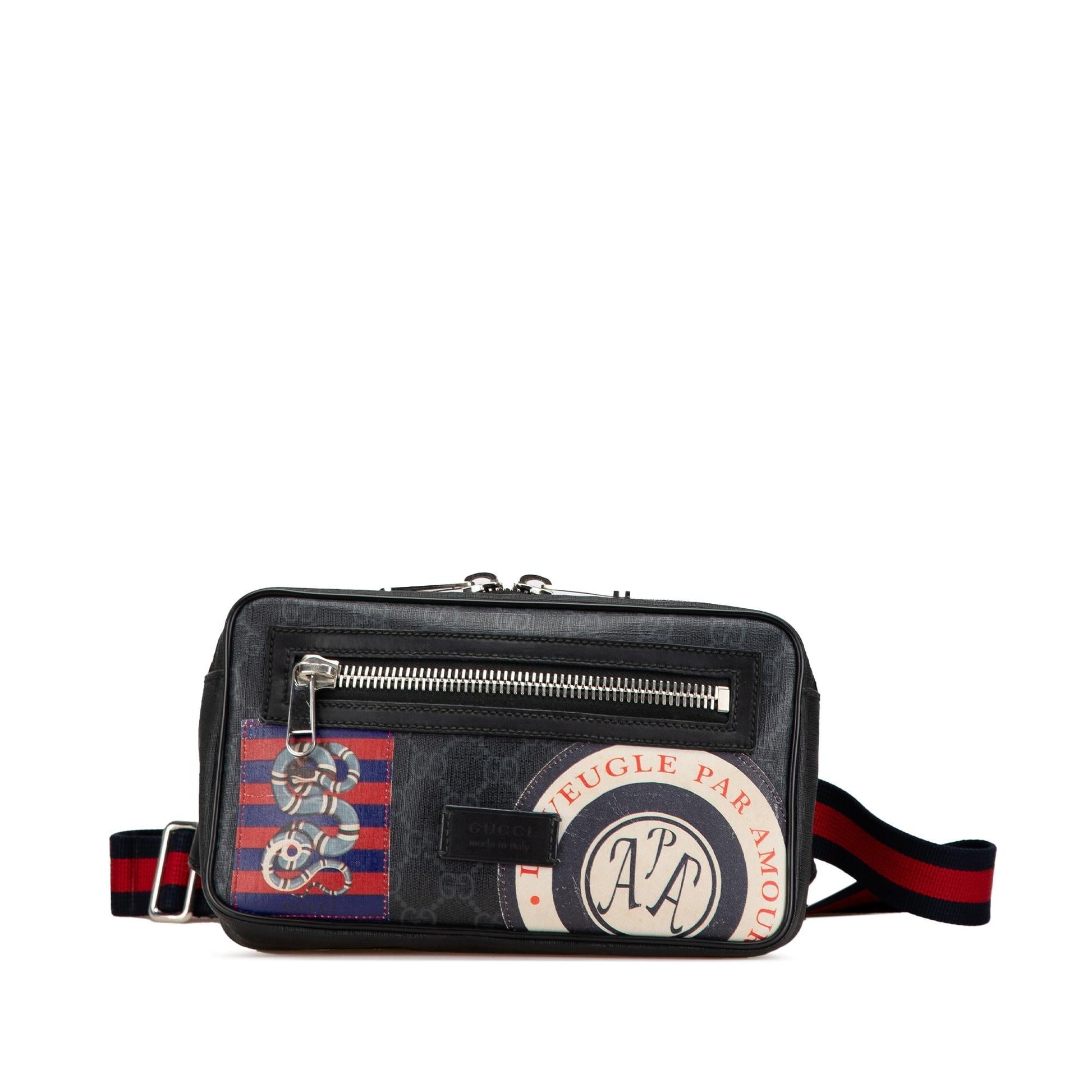 Gucci GG Supreme Web Night Courrier Canvas Calf Black Accessory