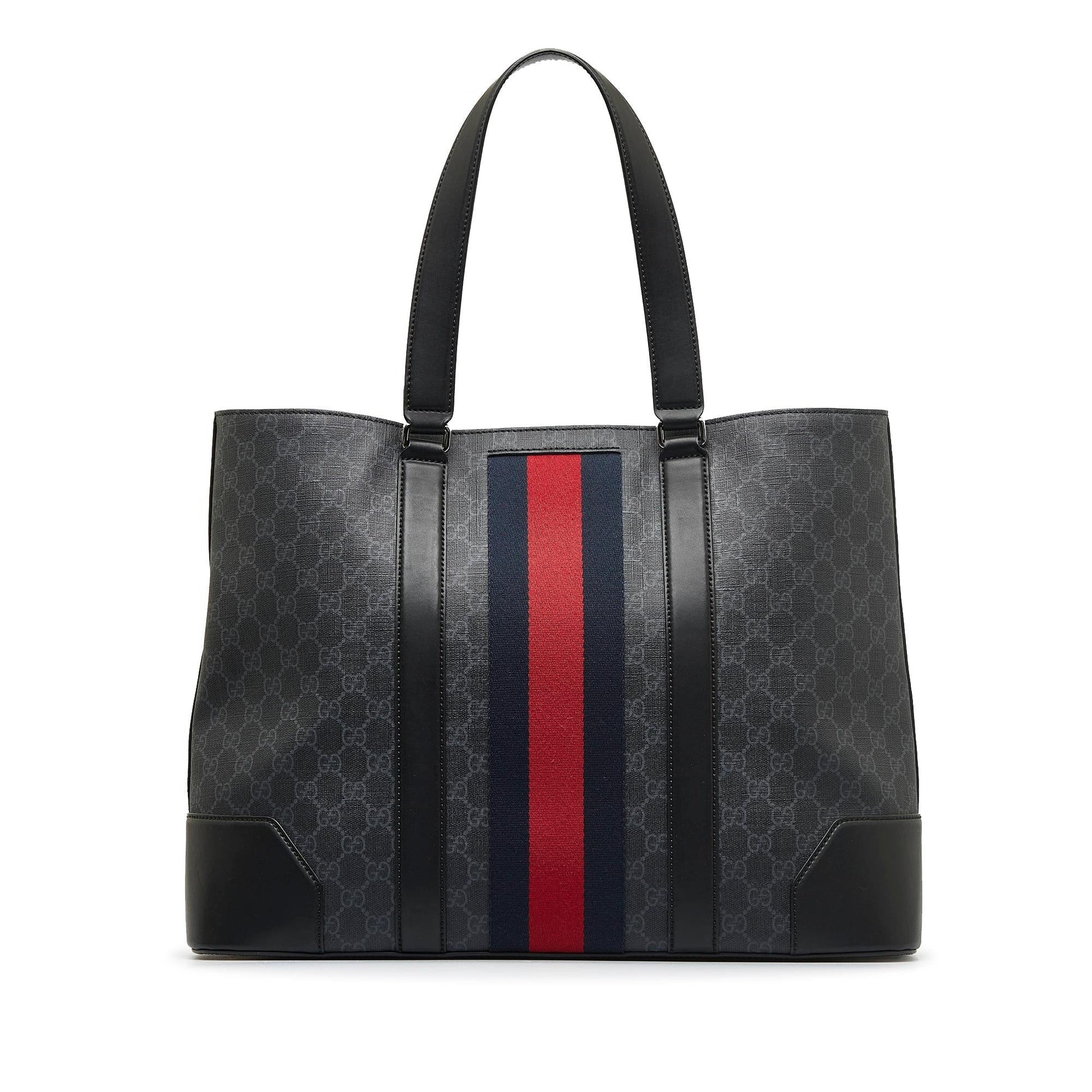 Gucci GG Supreme Web Open SHG-4XtANr Canvas Black Tote Bag