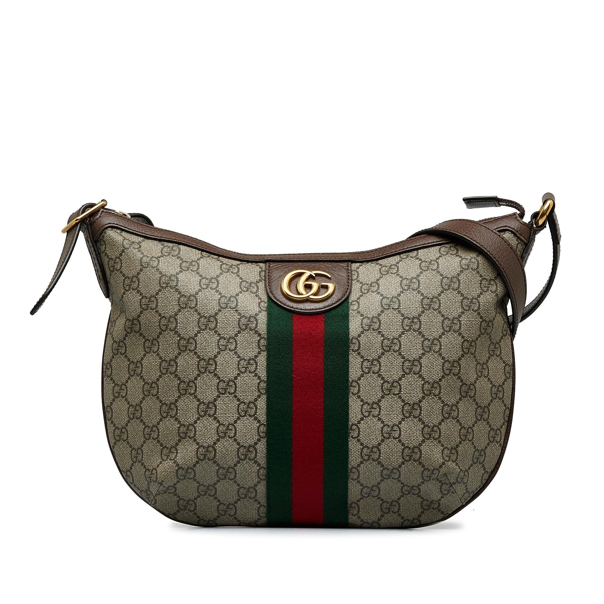 Gucci GG Supreme Web Ophidia Half Canvas Brown Crossbody Bag Shg Fsv2Pz