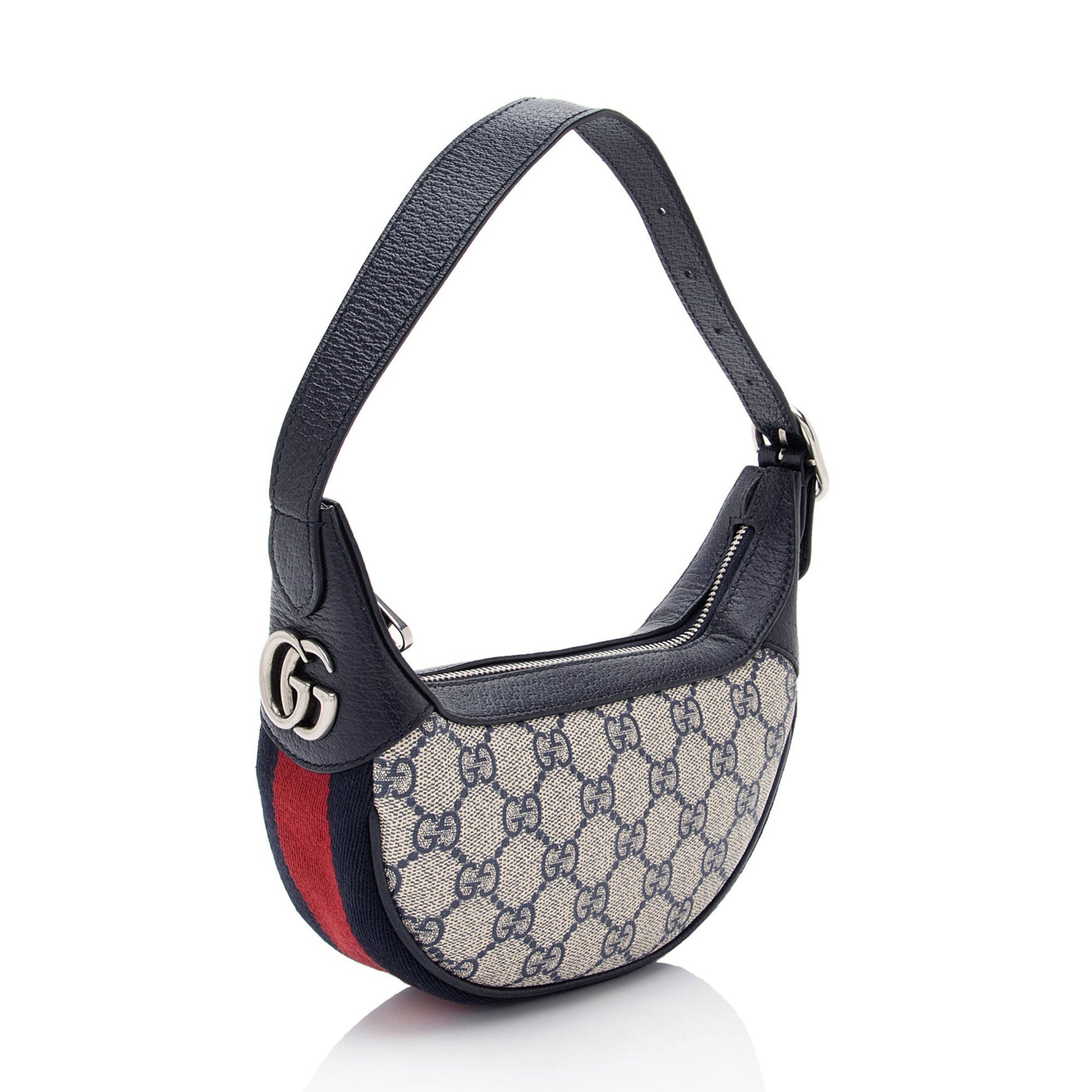 Gucci GG Supreme Web Ophidia Half Leather Canvas Nylon Beige Shoulder Bag