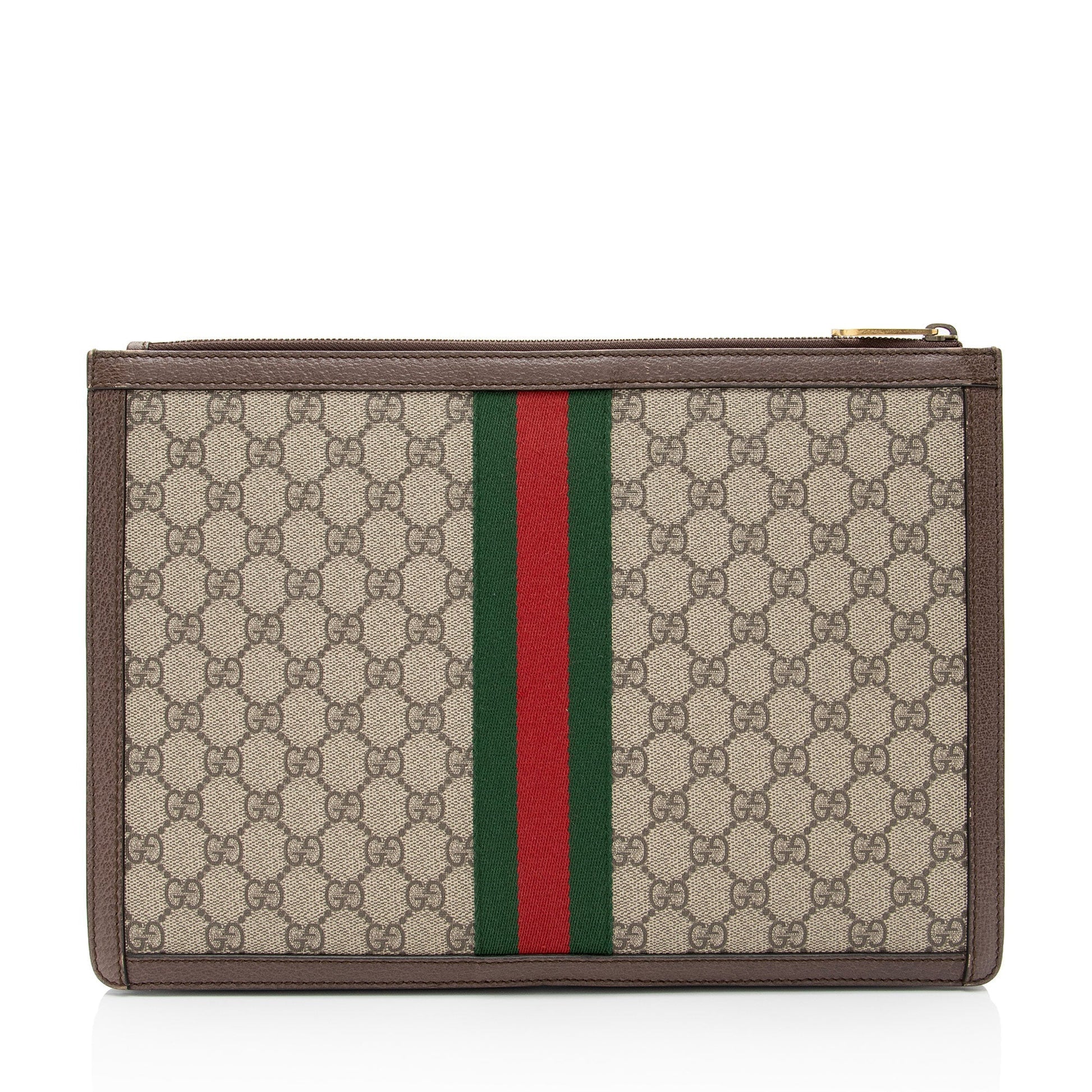 Gucci GG Supreme Web Ophidia Pouch Leather Canvas Nylon Brown Clutch Bag